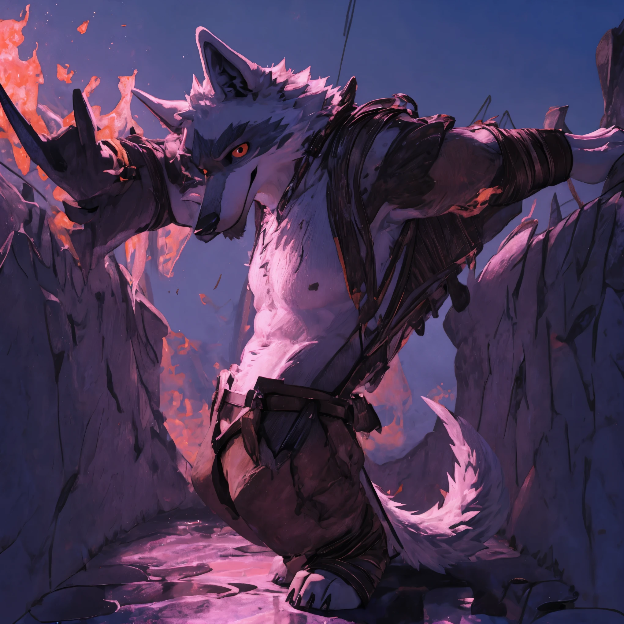 by zixiong, (1 boy), Alone, male people, (white wolf), Bare-chested, Hot body, Muscle tissue, Tough guy, only, sexy for, Handsome boy, AS-Adult, (Detailed blue eyes), (nakeness)，（The genitals），（The erection）; (tmasterpiece, A high resolution, Best quality at best), 8K, Under the sky，Beast claws，oestrus，Step on the mud