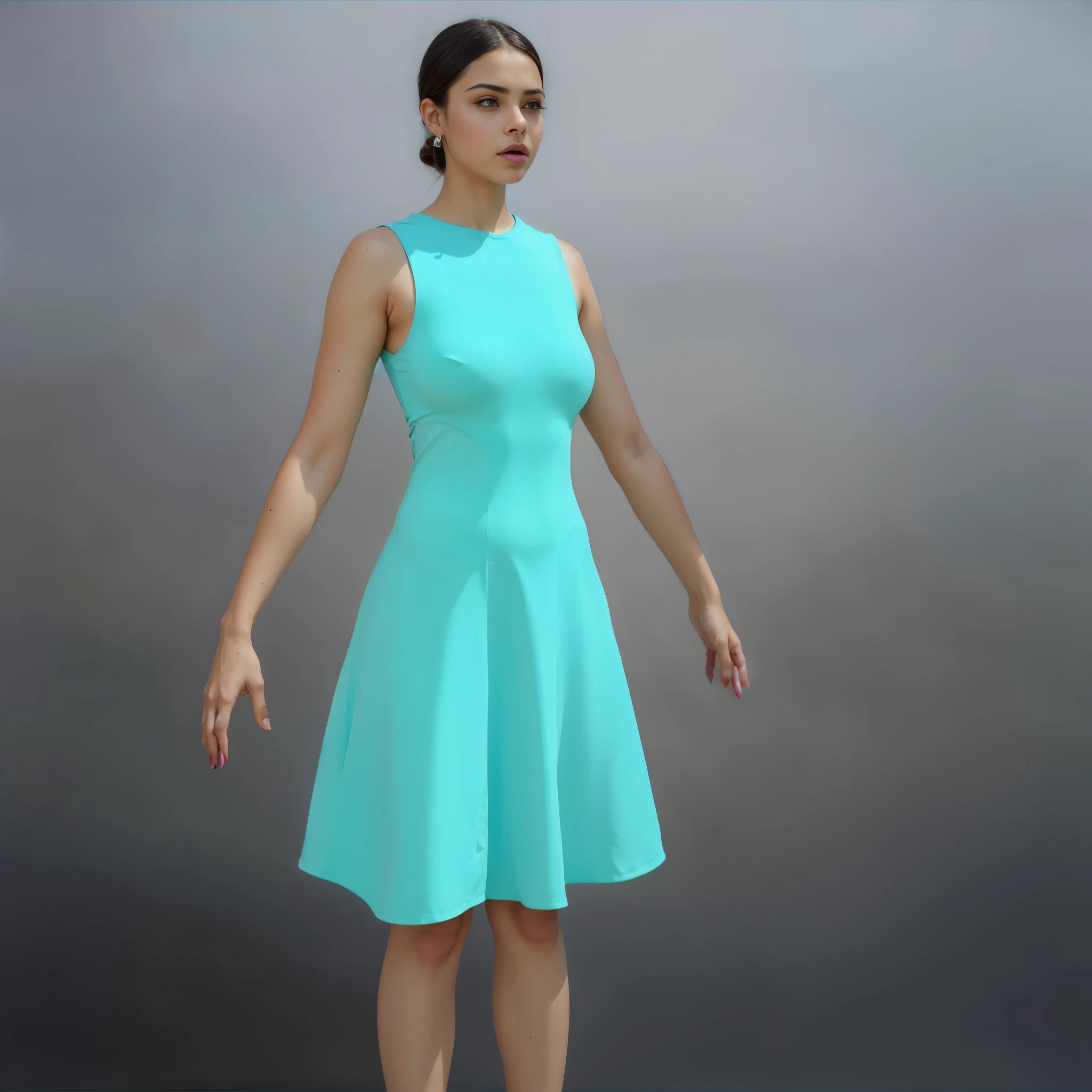 beautiful Latina girl Odeya Becky G, big round breasts, slim waist, big hips, beautiful soft thighs, beautiful legs, wearing cotton-Lycra Cryan-blue dress, Vibrant, vivid, shadows, lumen, HDR, 8k, ((detailed: 1.4)), ((hyper realistic)), Extremely Realistic, Realism, Portrait, Raw photo, Photography, Photorealism, Photoshoot, Instagram vibes,
