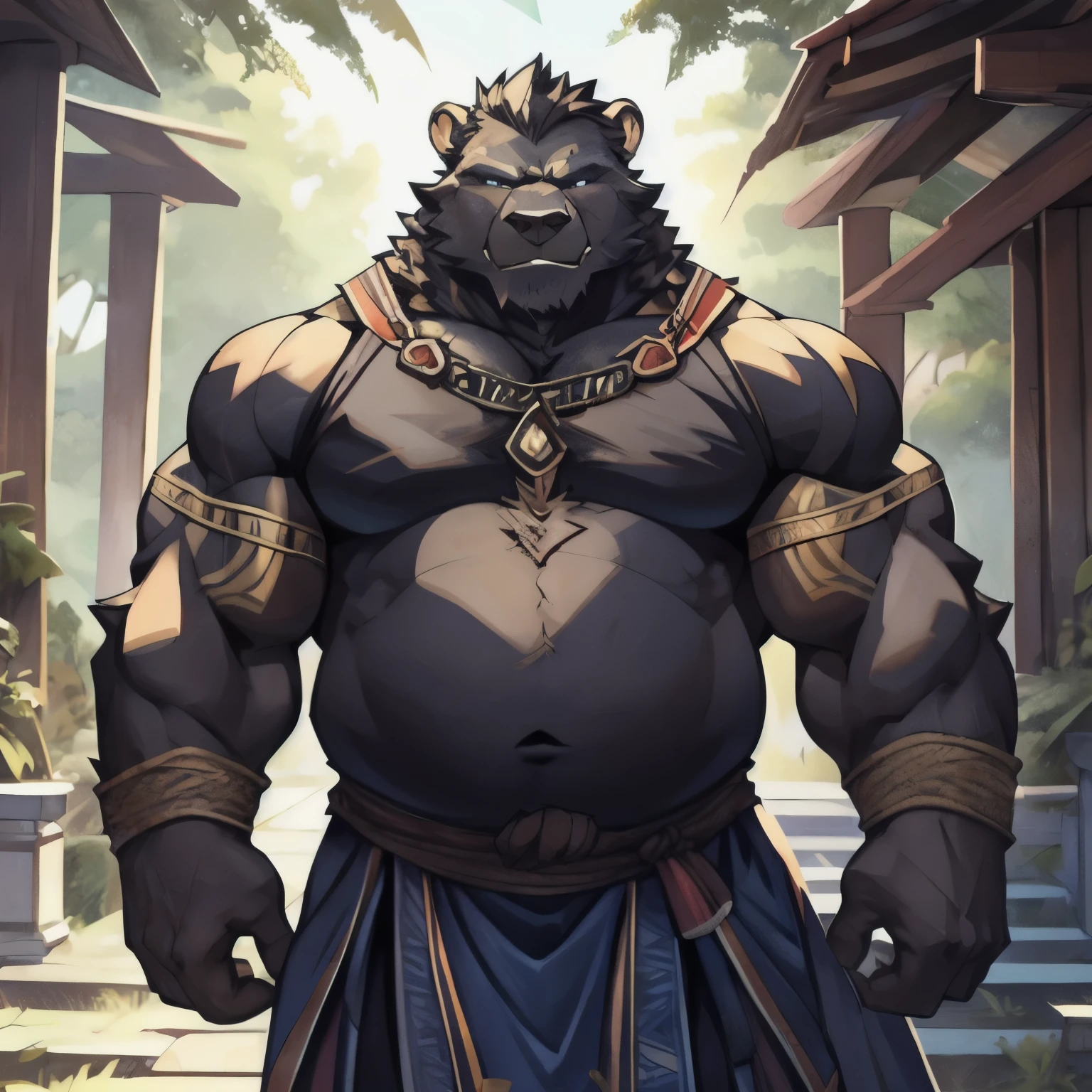 Alone, ORCBEAR, Male, muscle, intestinal muscle, big belly, calnçan, large, Male mature, old. front view