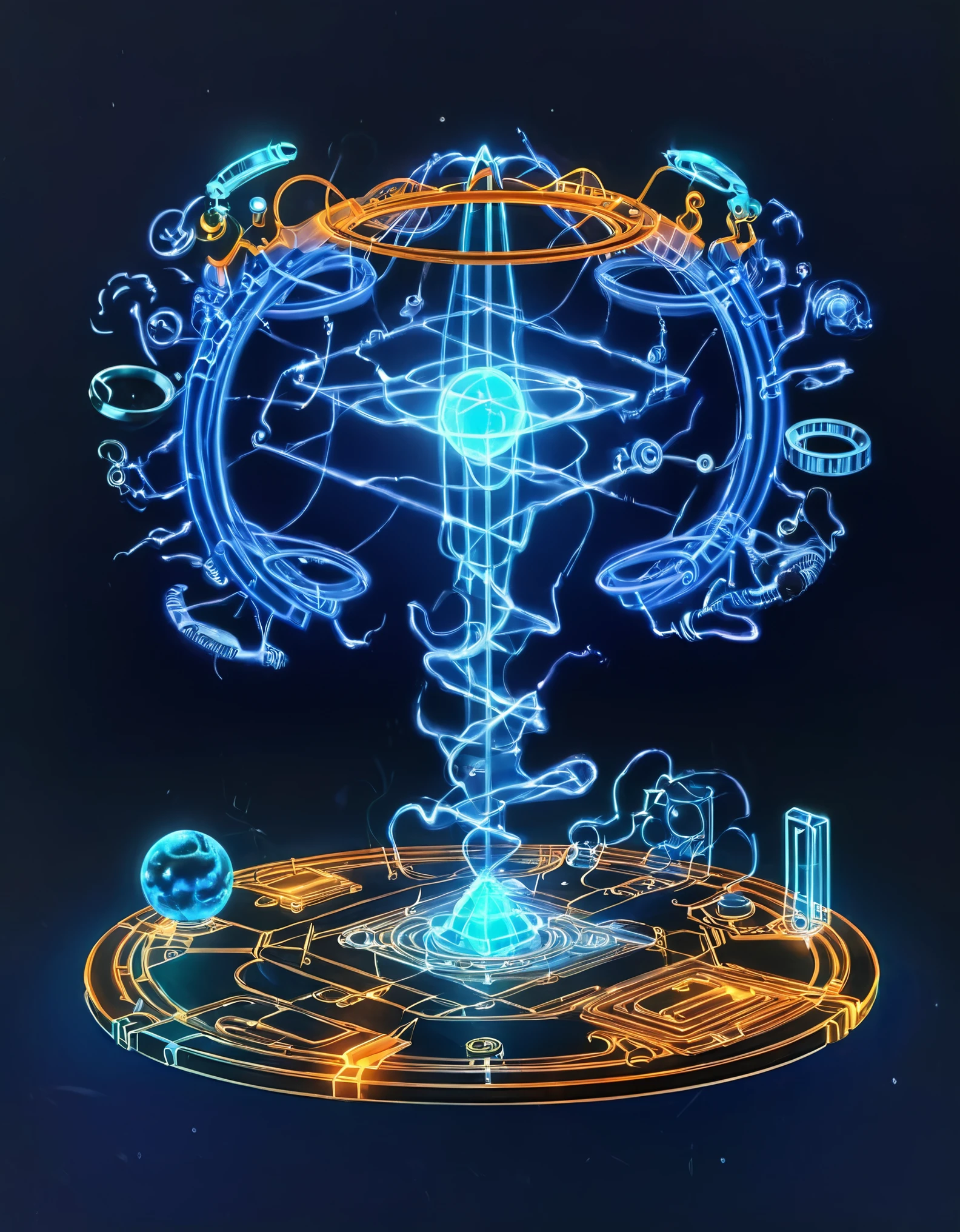 Magic formation, 3D renderings, mysterious geometry, sharp focus, (transparent ghost faced magician floating in front of the twelve zodiac magic formation), beautiful witch with nine arms, each dragging various zodiac symbols, magic ball, crow, orange cat, exceptionally charming blue eyes, robe, green dragon crescent sword, carved long sword, clear Mobius ring, heaven and earth collapse, clear magic symbols, combination magic formation, summoning, Complex combination rituals such as material and non-material transformation, gold cultivation, etc., using the Mike Winckelman style, surrealism, surrealism, surreal digital art, Visual Exaggeration, Nanopunk, Atompunk, Assembly, Circuit, Light Painting, Aries, etc, ♈ Hey Taurus, ♉ Hey Gemini, ♊ Hey, Cancer, ♋ Hey, Scorpio, ♏ Hey, Libra, ♎ Ah, Virgo, ♍ Hey Leo, ♌ Ah, Sagittarius ♐ Hey Capricornus, ♑ Ah, Aquarius, ♒ Hey, Pisces, ♓ Um, Unreal engine, octane render, V-Ray, high detail, high quality, high resolution, surrealism, 16K, super wide angle, satellite view, biomedical science,Red hair,,orange cat,Extraordinarily charming royal blue eyes,robe,Qinglong Yanyue Sword,