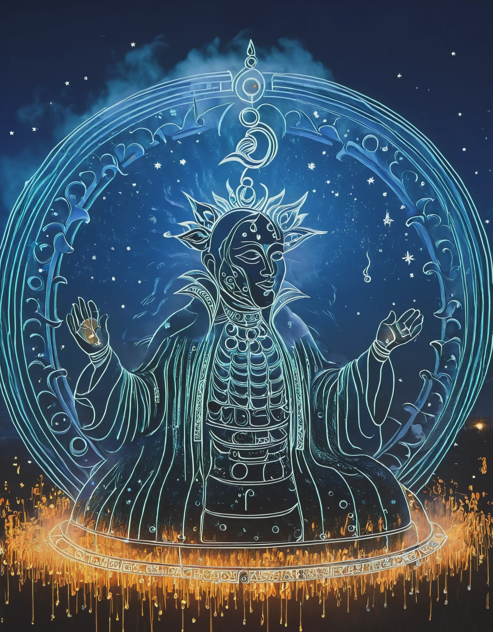 Blueprint art,Magic Formations, 3D Effects, Mystical Geometry, Sharp Focus Points, (Transparent Old Taoist Priest suspended in front of a magic formation of Chinese Bagua Formation Diagrams), Constellation Symbols like a torrential downpour in the sky, Orange Cats, Robes, Clear Möbius Rings, Ravens, Heaven and Earth Collapsing, Clear Magical Symbols, Combined Magical Formations, Summoning, Transformation of Matter and Immateriality, ,Dense fog,background:Pitch-black universe,blue,Complex Combined Rituals like Gold Cultivation, Surreal, Surrealism Surreal Digital Art, Visual Exaggeration, Nanopunk,Atompunk, Assemblage ,Circuit,Light Painting,Aries, ♈︎,Taurus, ♉︎,Gemini, ♈︎,Cancer, ♈︎,Sculpture ♊︎,Cancer, ♋︎,Scorpio, ♏︎,Libra, ♎︎,Virgo, ♍︎,Leo, ♌︎, Sagittarius, ♐︎,Capricornus, ♑︎,Aquarius, ♒︎,Pisces, ♓︎,Unreal engine,octane render,V- Ray,high detail,hyper quality,high resolution,surrealism,16K,super wide angle,satellite view,bioluminescence,,