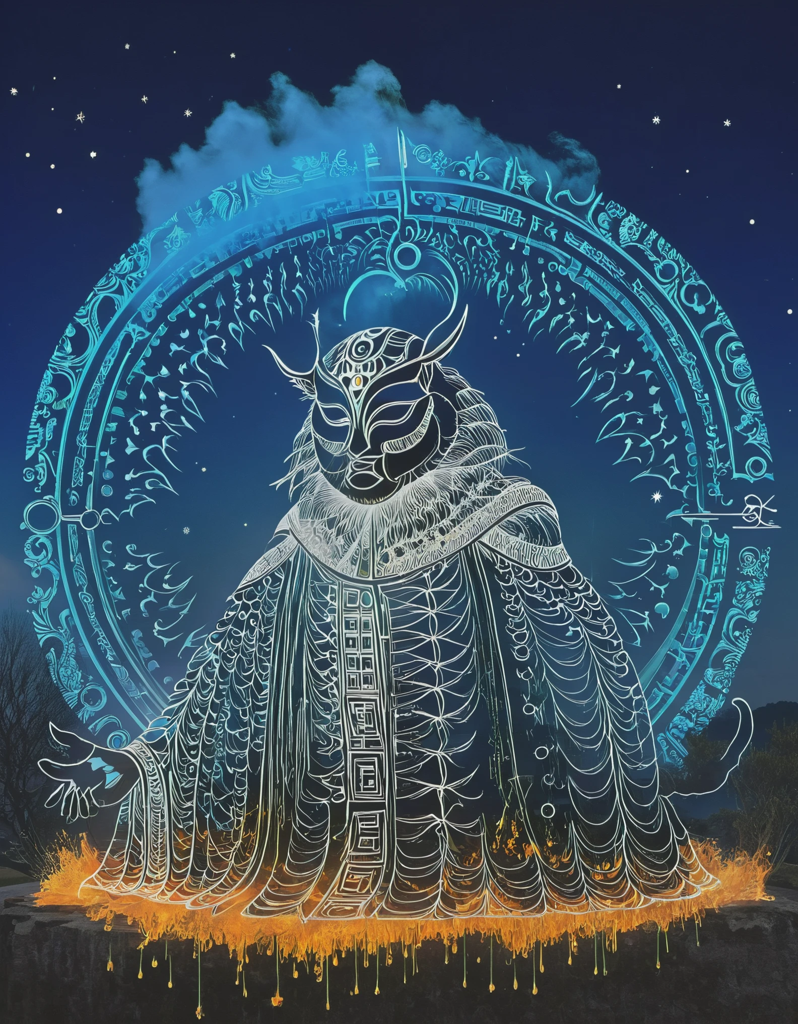 A painting of a man in a horned costume sitting on a rock - SeaArt AI