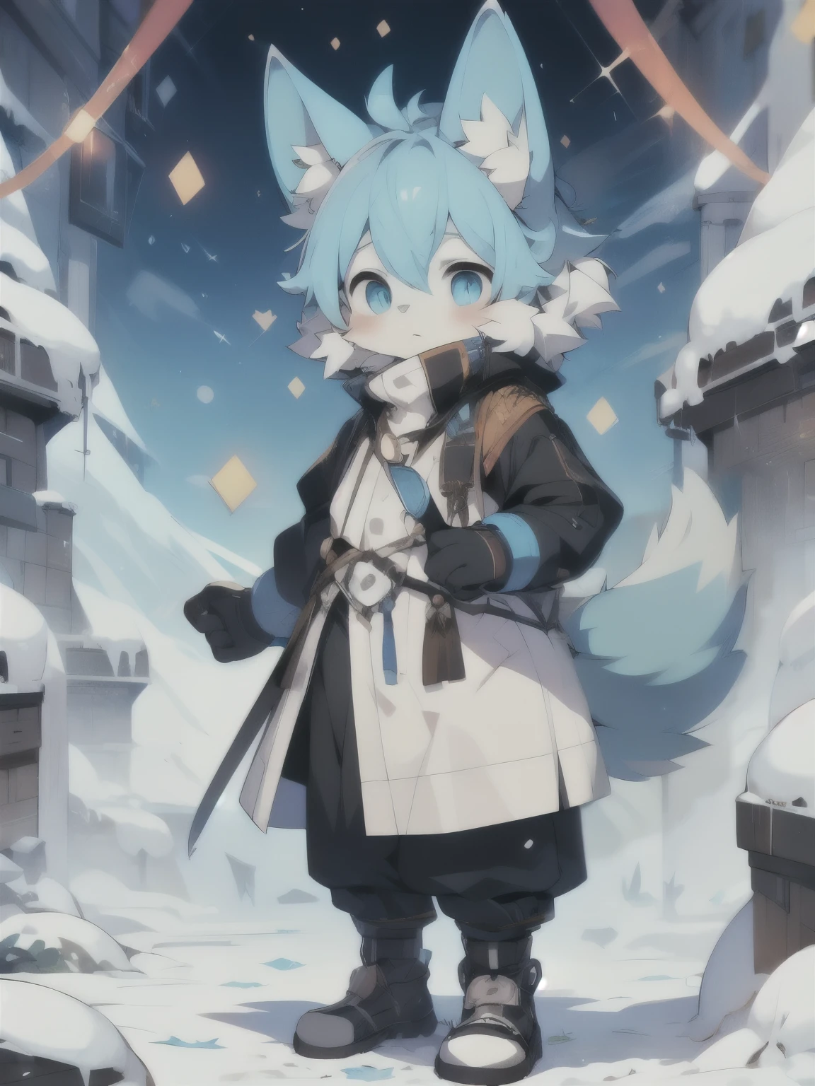 A blue fox tail,Bright color,end white,Ray tracing