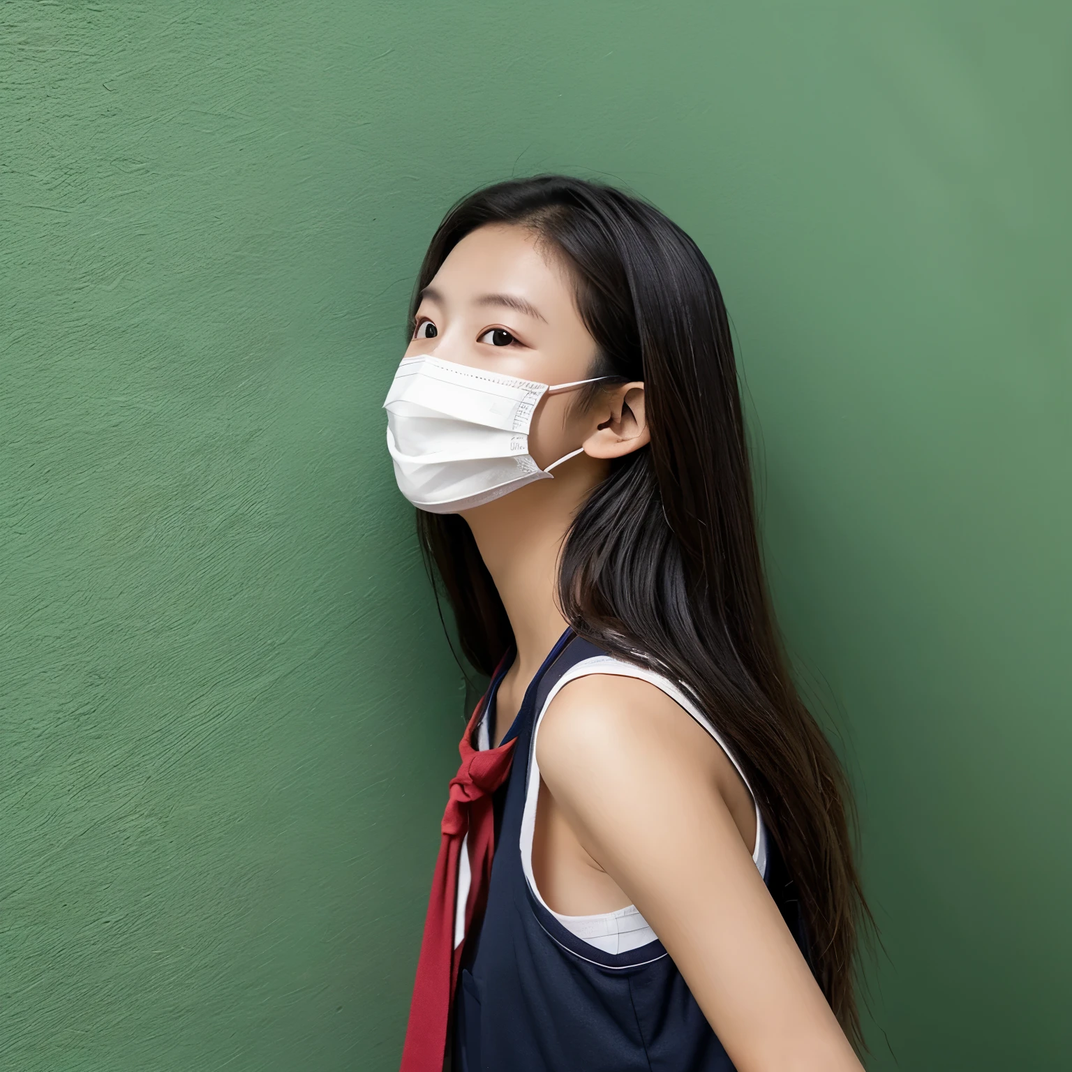 Female college student、mask beauty、wall background、