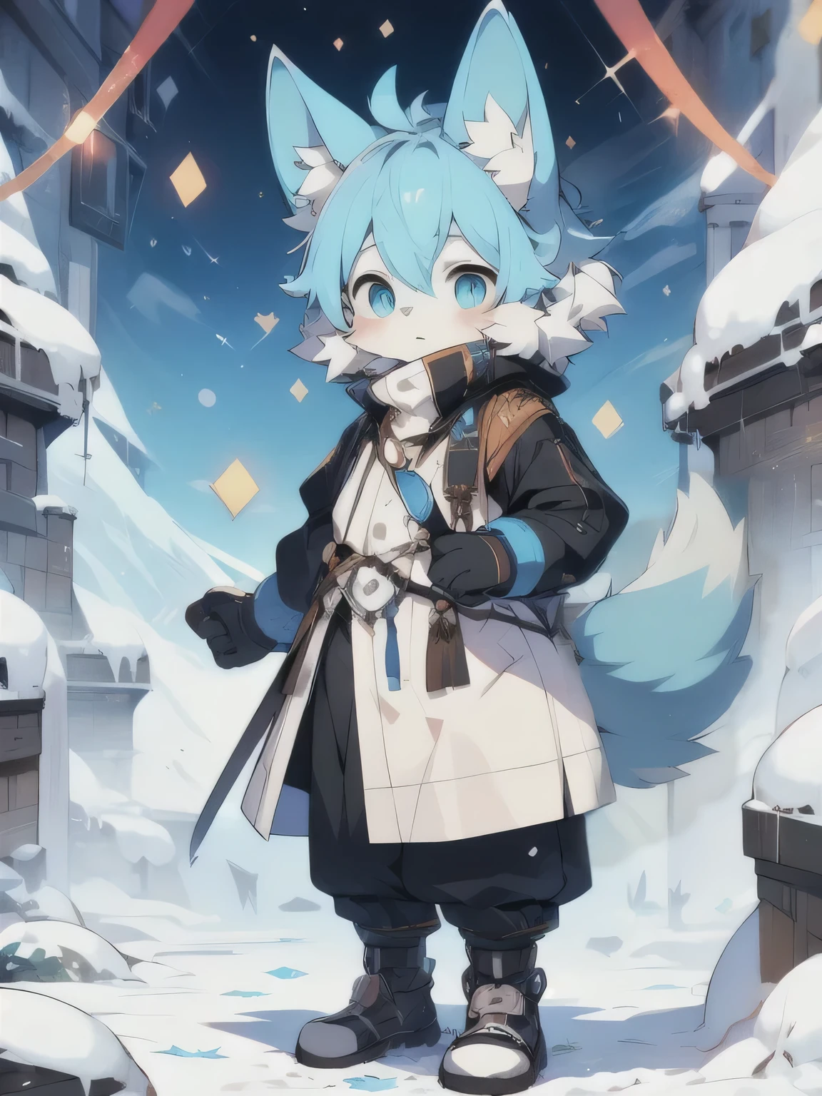 A blue fox tail,Bright color,end white,Ray tracing