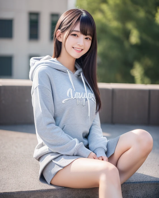 (Highest quality,masterpiece:1.3,Ultra-high resolution),(Very detailed、Caustics) (Realistic:1.4, RAW shooting、)Ultra-Realistic Capture、Very detailed、Natural skin texture、masterpiece、(A Japanese elementary school girl wearing a thick hoodie and seat pants:1.3)、Adorable expression、Expressions of happiness、、height: 140cm、Baby Face、Pure girl、Amazingly cute、Twin tail hairstyle、Curly Hair、ribbon、Black Hair、Large Breasts、Shining thighs、Shining ass、necklace、Sidewalk in a residential area、Background details、smile、An inviting gaze、(Anatomically correct)、Cowboy Shot、Attention to detail、