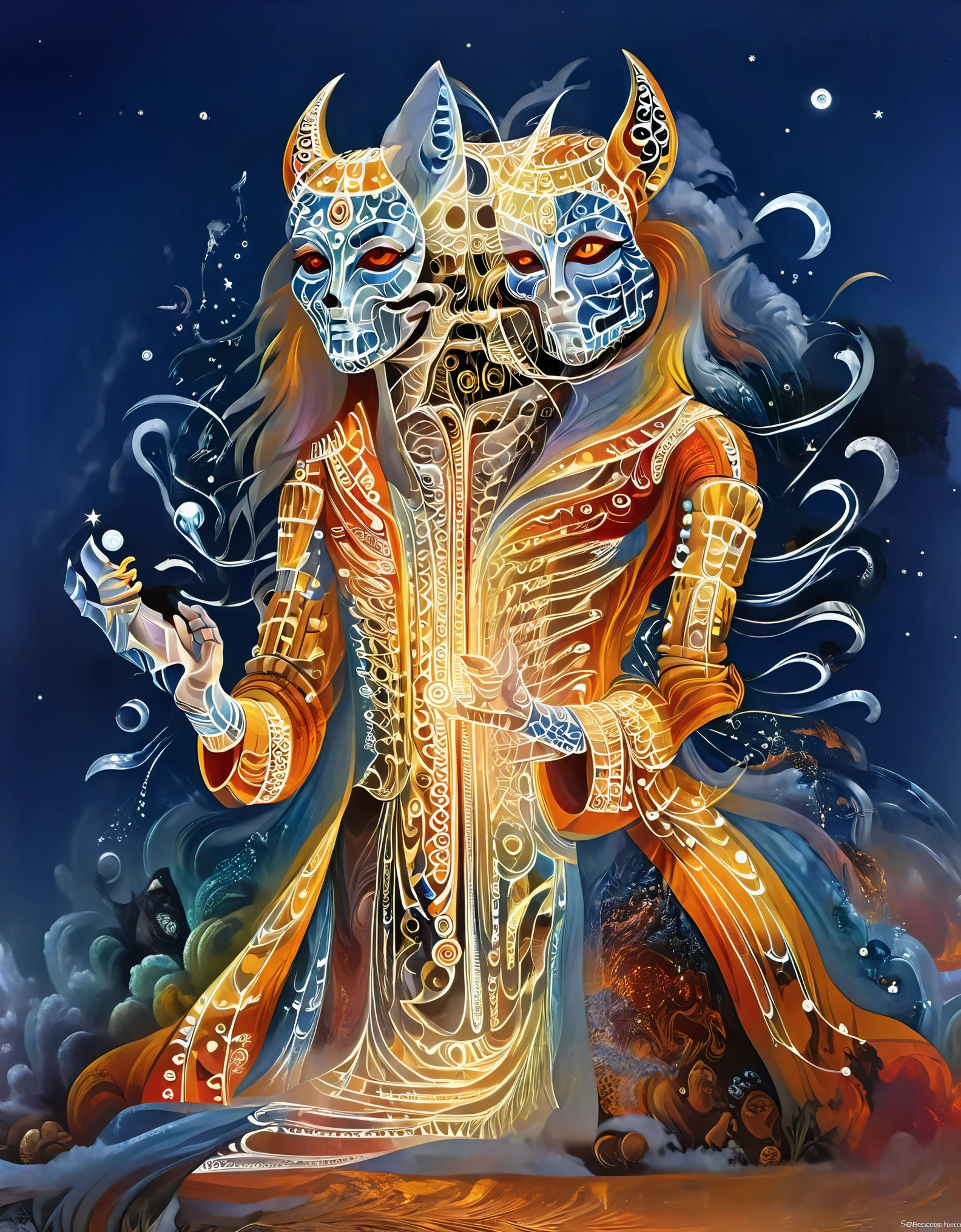 (Magic Formation), very unified CG design, 3D renderings, mysterious geometric shapes, clear focus, (transparent ghost face magician floating in front of the twelve zodiac magic formation), (beautiful nine armed witch wizard: 0.85), (dragging various zodiac symbols and magic balls and crows with each arm: 0.65), super long red hair, blue eyes, orange cat, especially charming sapphire blue eyes, robe (Qinglong Crescent Dagger), (carved long sword), clear Mobius rings, as well as the collapse of heaven and earth, clear magic symbols, combined magic arrays, summoning, material and non-material transformations, gold cultivation and other complex combination rituals, using Mike Winckelmann style, surrealism, surrealism, surreal digital art, visual exaggeration, cyberpunk, nanopunk, circuit, light painting, Aries, etc, ♈ , Taurus, ♉ , Gemini, ♊ , Cancer, ♋ , Scorpio, ♏ , Libra, ♎ , Virgo, ♍ , Leo, ♌ Ah, Sagittarius ♐ , Capricorn, ♑ , Aquarius, ♒ , Pisces, ♓ , illusory