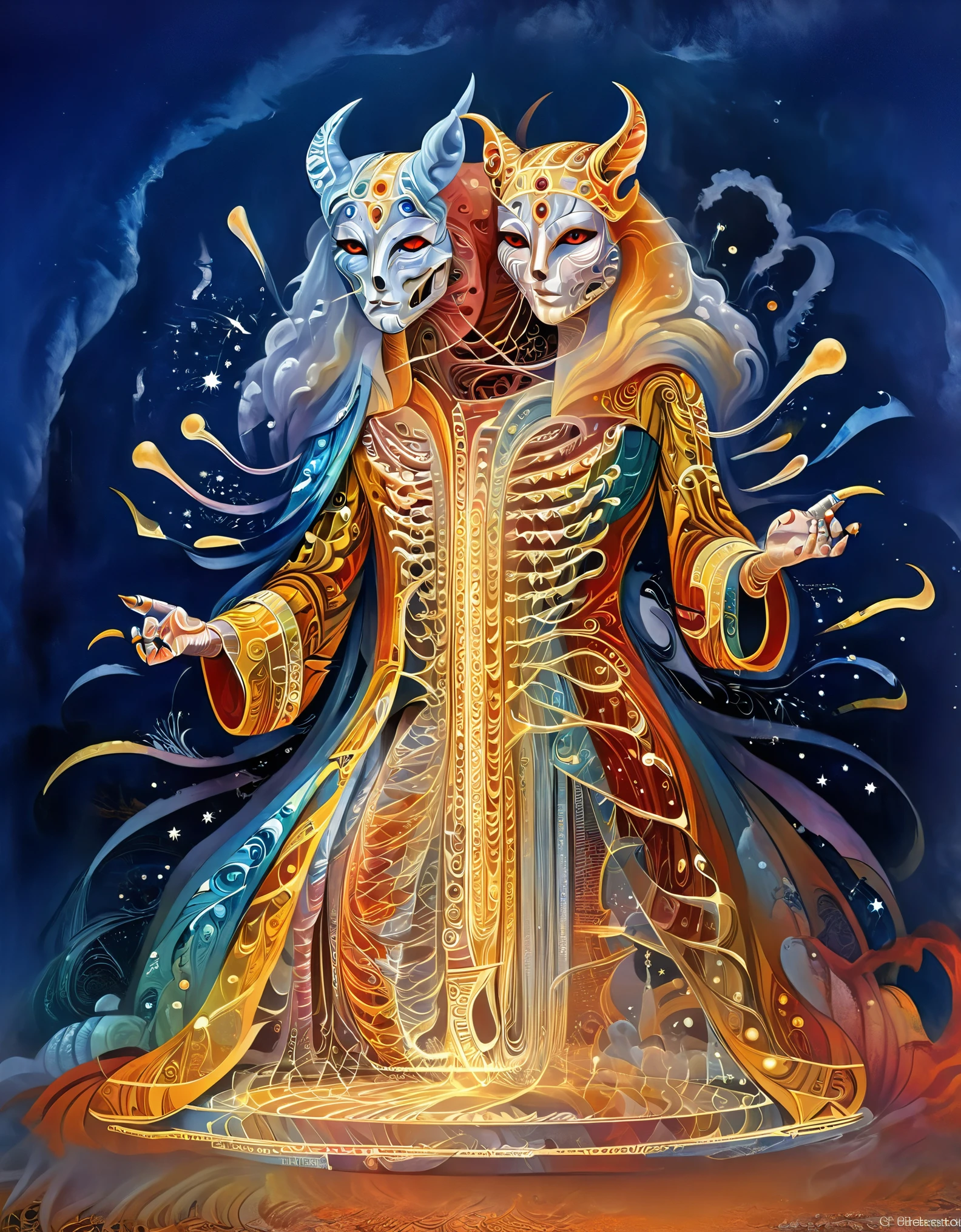 (Magic Formation), very unified CG design, 3D renderings, mysterious geometric shapes, clear focus, (transparent ghost face magician floating in front of the twelve zodiac magic formation), (beautiful nine armed witch wizard: 0.85), (dragging various zodiac symbols and magic balls and crows with each arm: 0.65), super long red hair, blue eyes, orange cat, especially charming sapphire blue eyes, robe (Qinglong Crescent Dagger), (carved long sword), clear Mobius rings, as well as the collapse of heaven and earth, clear magic symbols, combined magic arrays, summoning, material and non-material transformations, gold cultivation and other complex combination rituals, using Mike Winckelmann style, surrealism, surrealism, surreal digital art, visual exaggeration, cyberpunk, nanopunk, circuit, light painting, Aries, etc, ♈ , Taurus, ♉ , Gemini, ♊ , Cancer, ♋ , Scorpio, ♏ , Libra, ♎ , Virgo, ♍ , Leo, ♌ Ah, Sagittarius ♐ , Capricorn, ♑ , Aquarius, ♒ , Pisces, ♓ , illusory
