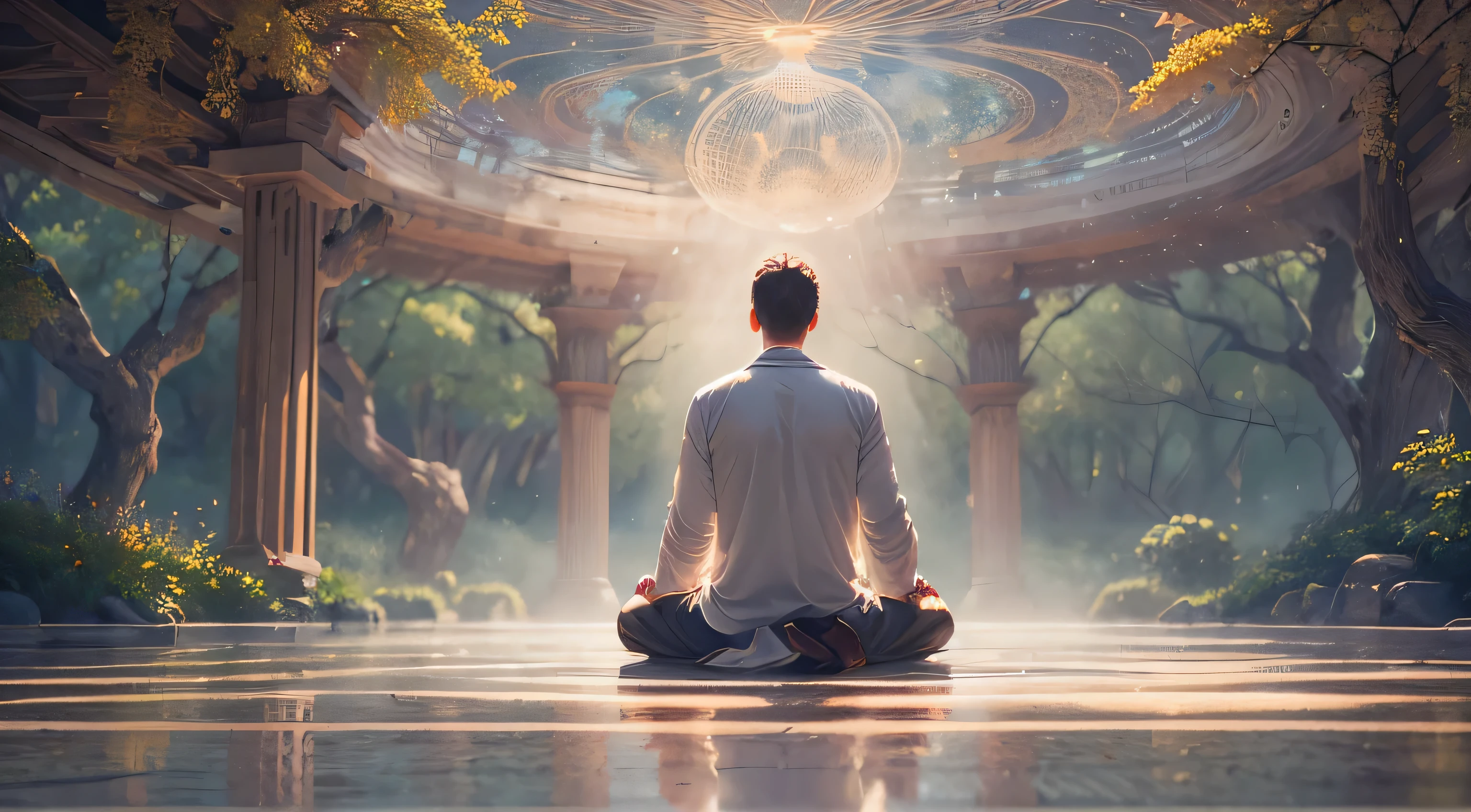 (male:1.1,peaceful,nature,Mindfulness,meditation:1.1),(sony a7s:1.2,realistic,ultra hd | |:1.2,alto design:1.2),(very detailed) Spiritual meditation and self-discovery, o que ajuda a encontrar respostas para perguntas profundas.