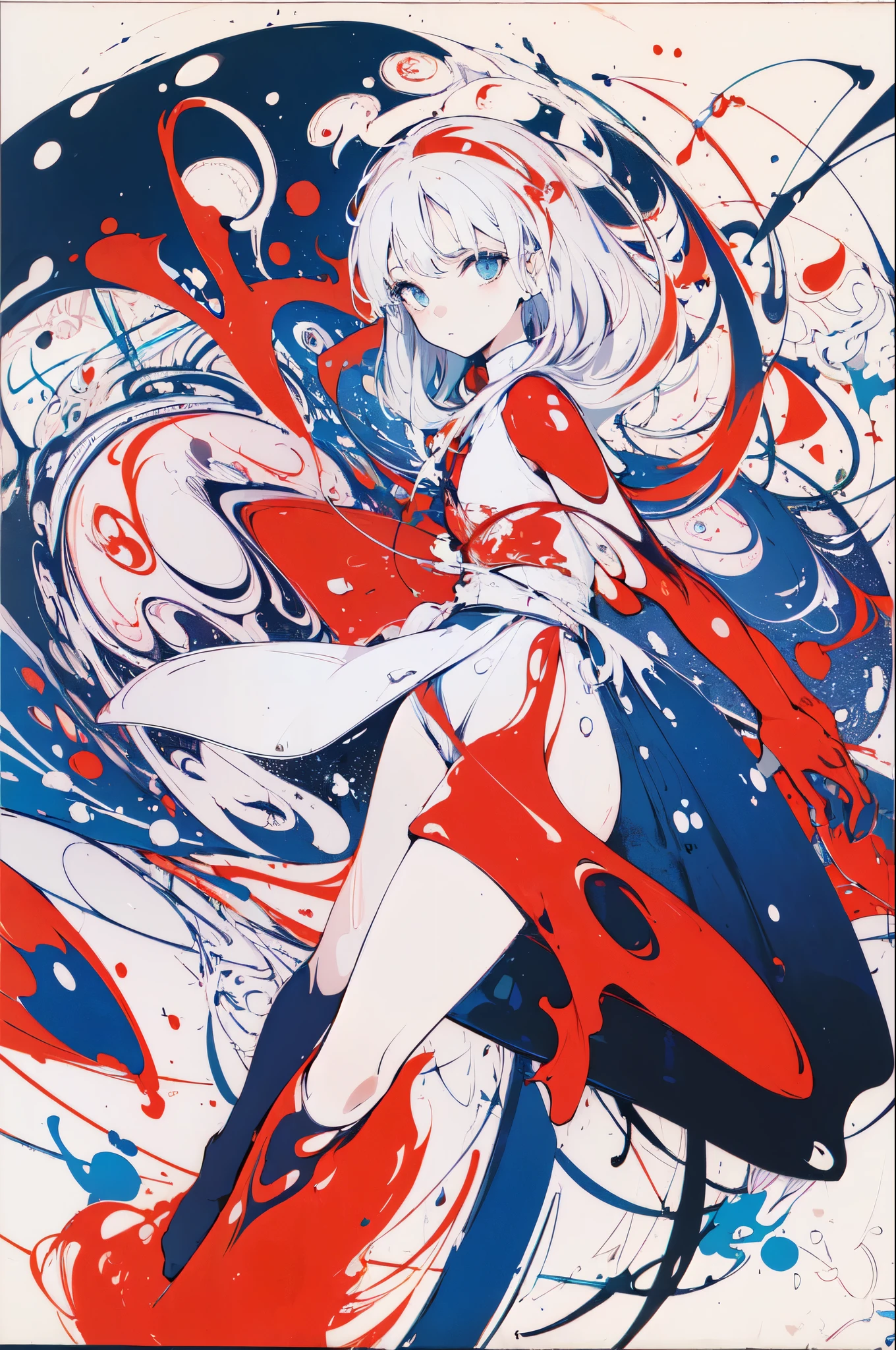 (masterpiece, highest quality, official art:1.2), (flat color:1.5),(colorful),looking at the viewer,((1 girl)),alone, white background, floating colorful water,(2D:1.5)