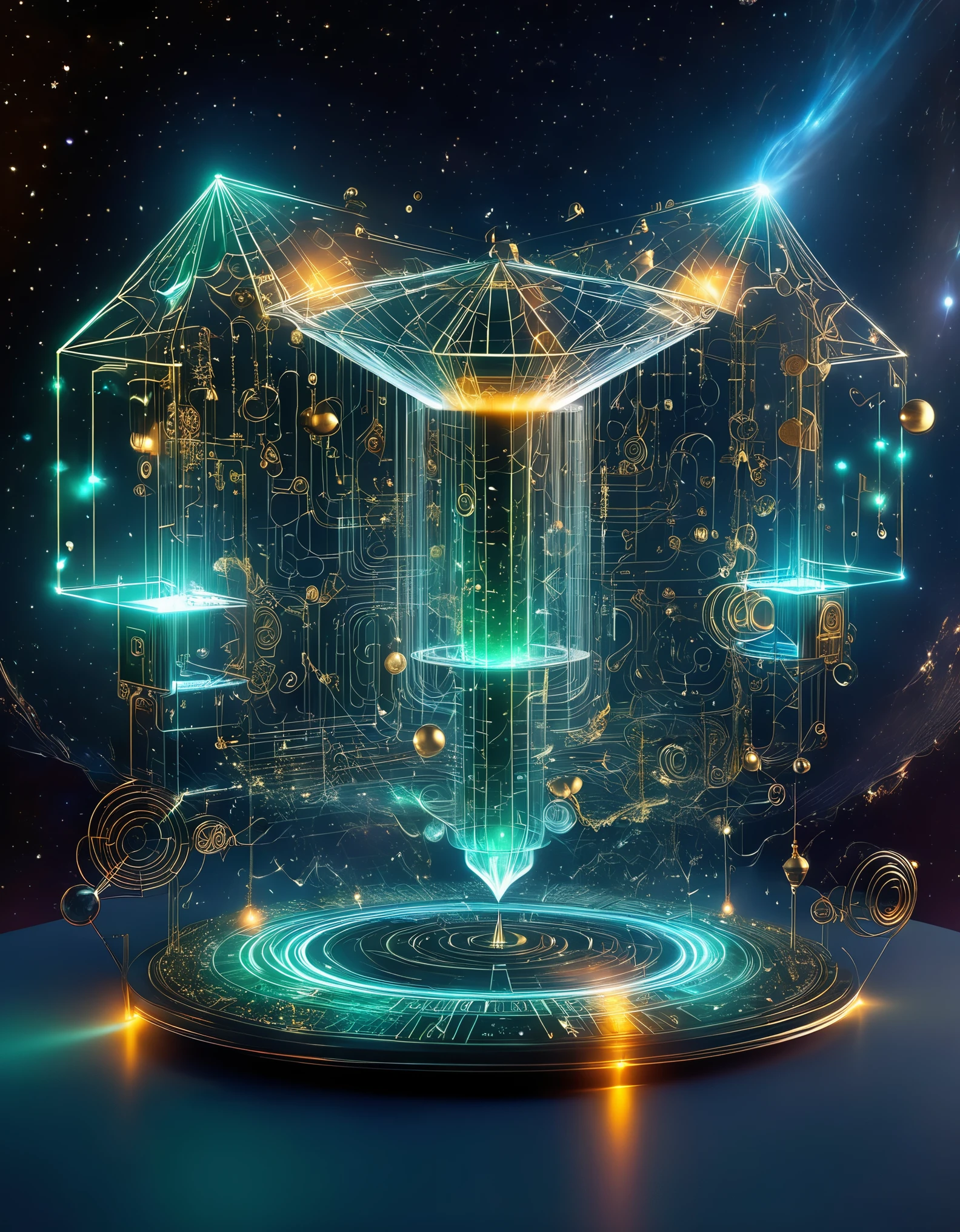 (Magic Formation), a very unified CG design, 3D renderings, mysterious geometry, sharp focus, (transparent ghost face magician floating in front of the Twelve Constellations Magic Formation), (beautiful witch with nine arms: 0.85), (each arm dragging various constellation symbols and magic balls and crows: 0.65), （orange cat,），internal glow，beam，exceptionally charming sapphire blue eyes, robe, green dragon crescent sword, carved long sword, clear Mobius ring, and the collapse of heaven and earth, Clear magic symbols, combination magic arrays, summoning, material and non-material transformations, gold cultivation and other complex combination rituals, adopting the Mike Winkelman style, surrealism, surrealism, surreal digital art, Visual Exaggeration, Nanopunk, Atompunk, Assembly, Circuit, Light Painting, Aries, etc, ♈ Hey Taurus, ♉ Hey Gemini, ♊ Hey, Cancer, ♋ Hey, Scorpio, ♏ Hey, Libra, ♎ Ah, Virgo, ♍ Hey Leo, ♌ Ah, Sagittarius ♐ Hey Capricornus, ♑ Ah, Aquarius, ♒ Hey, Pisces, ♓ Um, Unreal engine, octane render, V-Ray, high detail, high quality, high resolution, surrealism, 16K, super wide angle, satellite view, biomedical science