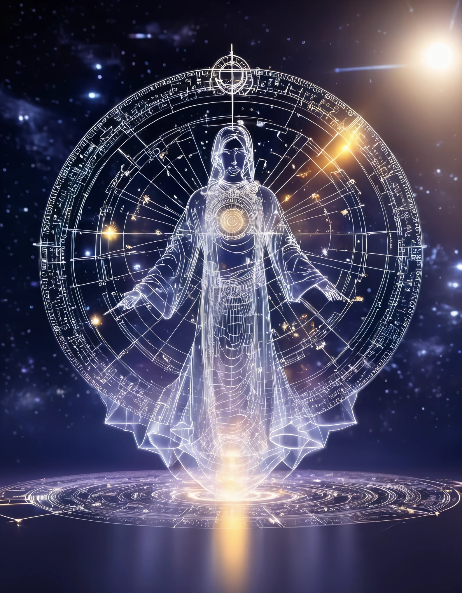 3D rendering of Magic array, sacred geometry, sharp focus, (floating transparent ghost magician face suspended in front of 12 constellations magic array), mobius ring, heaven and earth collapse, combination type magic array, summoning and material and non-material conversion and gold practice and other complex combination ceremony,in the style of mike winkelmann,Surreal,Surrealism,Impossible,Visual Exaggeration, Nanopunk,Atompunk, Assemblage ,Circuit,Light Painting,Aries, ♈︎,Taurus, ♉︎,Gemini, ♊︎,Cancer, ♋︎,Scorpio, ♏︎,Libra, ♎︎,Virgo, ♍︎,Leo, ♌︎,Sagittarius, ♐︎,Capricornus, ♑︎,Aquarius, ♒︎,Pisces, ♓︎,Unreal engine,octane render,V-Ray,high detail,hyper quality,high resolution,surrealism,16K,super wide angle,satellite view,bioluminescence,
