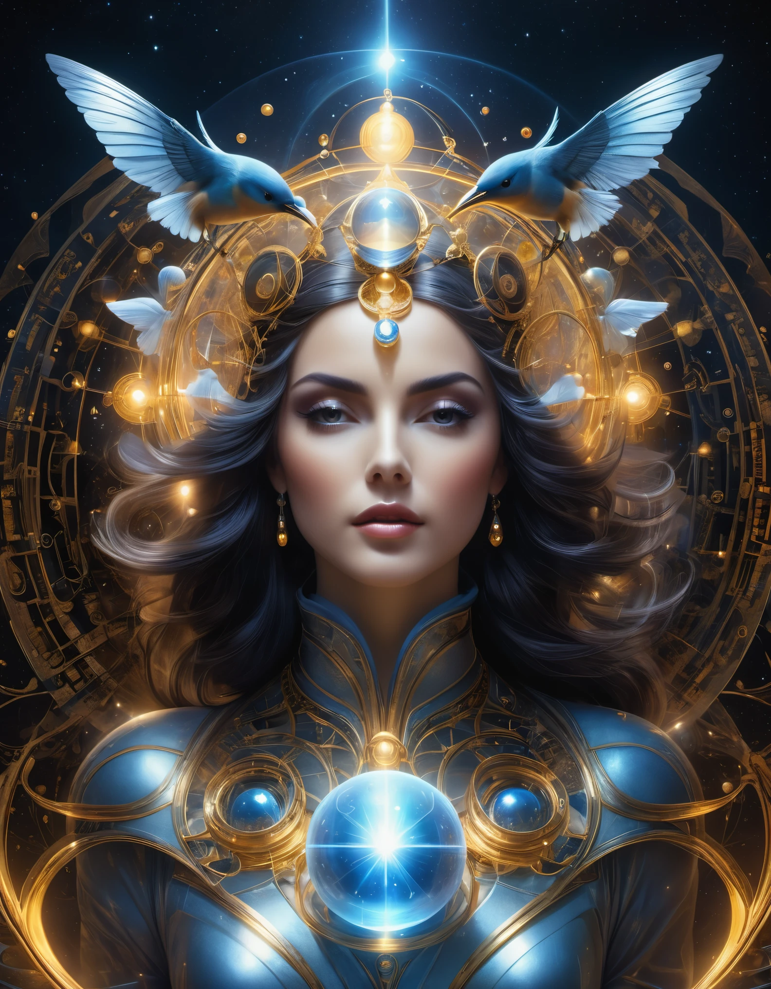 3D rendering of Magic array, sacred geometry, sharp focus,,in the style of mike winkelmann,in the style of rolf armstrong: fractal,by alberto vargas and h.r. giger,Magic Realism,Classical Realism,Surreal,Surrealism,Imagined,Science Fiction,From Another Realm,Impossible,Visual Exaggeration, Postcyberpunk,Nanopunk,Atompunk, Assemblage ,Circuit,Hedge Trimming,Light Painting,Aries, ♈︎,Taurus, ♉︎,Gemini, ♊︎,Cancer, ♋︎,Scorpio, ♏︎,Libra, ♎︎,Virgo, ♍︎,Leo, ♌︎,Sagittarius, ♐︎,Capricornus, ♑︎,Aquarius, ♒︎,Pisces, ♓︎,Unreal engine,octane render,V-Ray,high detail,hyper quality,high resolution,surrealism,16K,super wide angle,A bird's-eye view,aerial view,bioluminescence,floating ghost magician，Surreal digital artwork，A beautiful woman against this interstellar background，Walking alone on Mobius Avenue