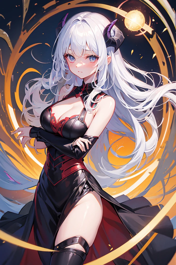A demon wearing sexy clothes summoned by a magic circle