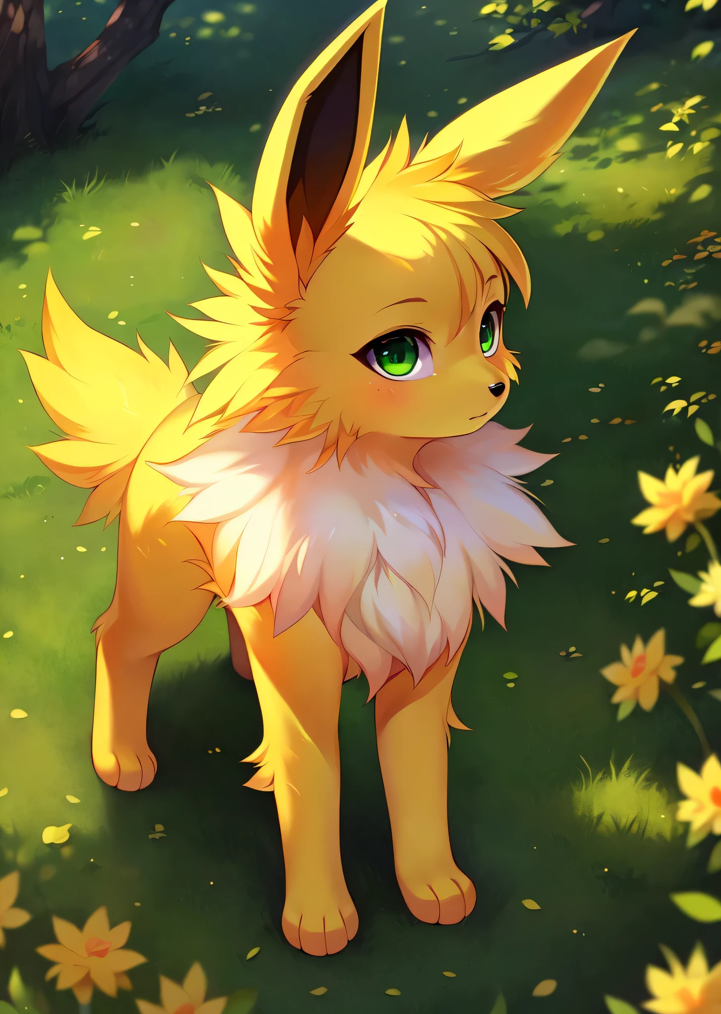 Uploaded to e621, ((from chastity, author：Xin Haicheng, stay through logs, Cleared by glaciers, author：Rumiko Takahashi)), Only chibi (quadruped:1.4) ((Jordan)) and ((yellow body)) and ((clear green eyes)) and ((Neck hair tuft)), (detailed Jordan), ((Fine fluffy fur)), (three quarter portrait, looking at the audience, side view, [high angle view]:1.2), rest, (Detailed background, depth of field, half shadow, Sunlight, Ambient light hits the body), (complex:0.7), (high detail:1.2), (Unreal Engine:1.3), (sharp focus:1.1), [Explicit content, problematic content], (masterpiece, best quality, 4k, 2k, shadow, Ridiculous resources)