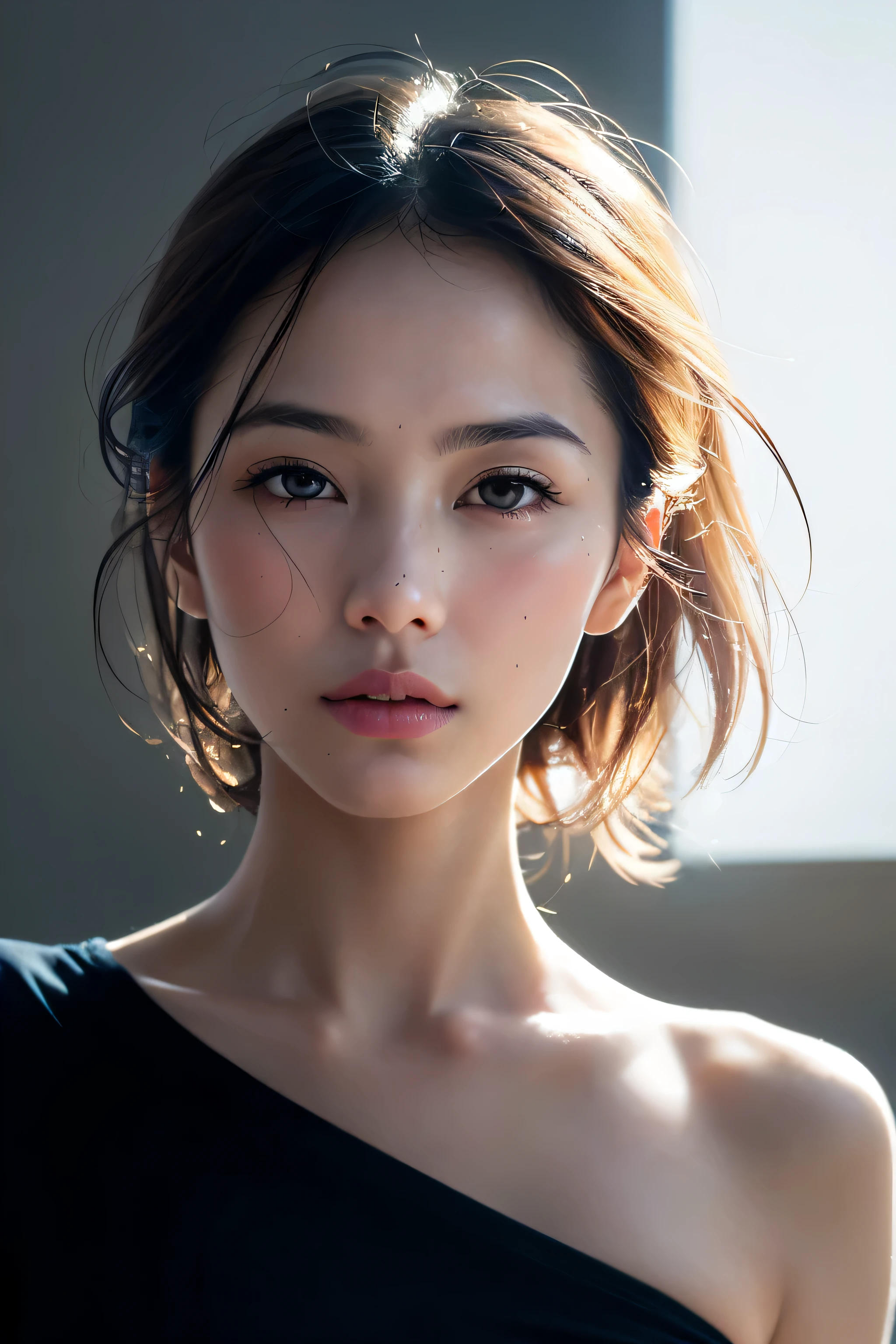 wear, (photo actual:1.4), (hyper actual:1.4), (actual:1.3),
(Smoother lighting:1.05), (Improve lighting quality:0.9), 32k,
1 girl,20 year old girl, actual lighting, backlight, There is light on the face, Ray tracing, (Bright light:1.2), (Quality improvement:1.4),
(Highest quality realistic skin textures:1.4), exquisite eyes, delicate face,
(tired, sleepy but happy), (Ha ha:0), face close-up, t-shirt,
(Increase body line emotions:1.1), (Increase the beauty of skin texture:1.1)