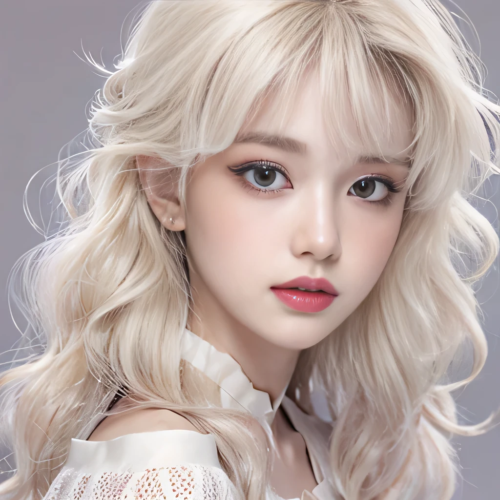 (8k)、(best image quality:1.5)、gray background、close up of face、1girl、masterpiece、delicate and sharp eyes、delicate face、cup、fascinating face、platinum blonde hair、Semi-long wave、cute clothes、Long shirt that shows your collarbones、gal、Emphasis on the clavicle、