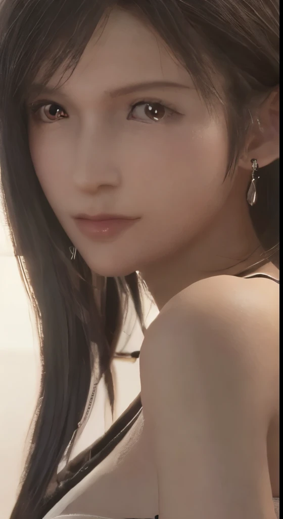 (((highest quality, 8k, masterpiece))), sharp focus, thin, cinematic lighting、perfection、soft light、high resolution skins:1.3、realistic skin texture、30 year old mature woman、small face、no makeup、short hair、dark brown hair、Detailed beautiful eyes、bust B cup、small breasts、wearing a pendant、Supermodel、cool beauty、gray background、