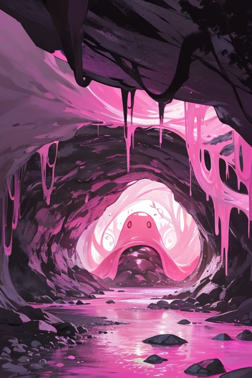 Cave covered with pink bio-cells, tentacles grow
