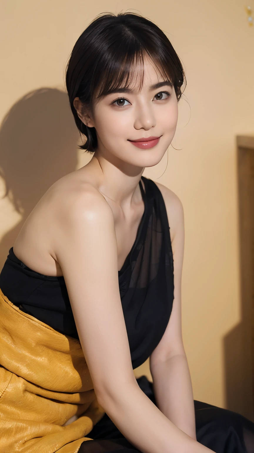 176 short hair, 20 year old woman, gentle smile, (The background is a magic square,fractal art:1.46)
