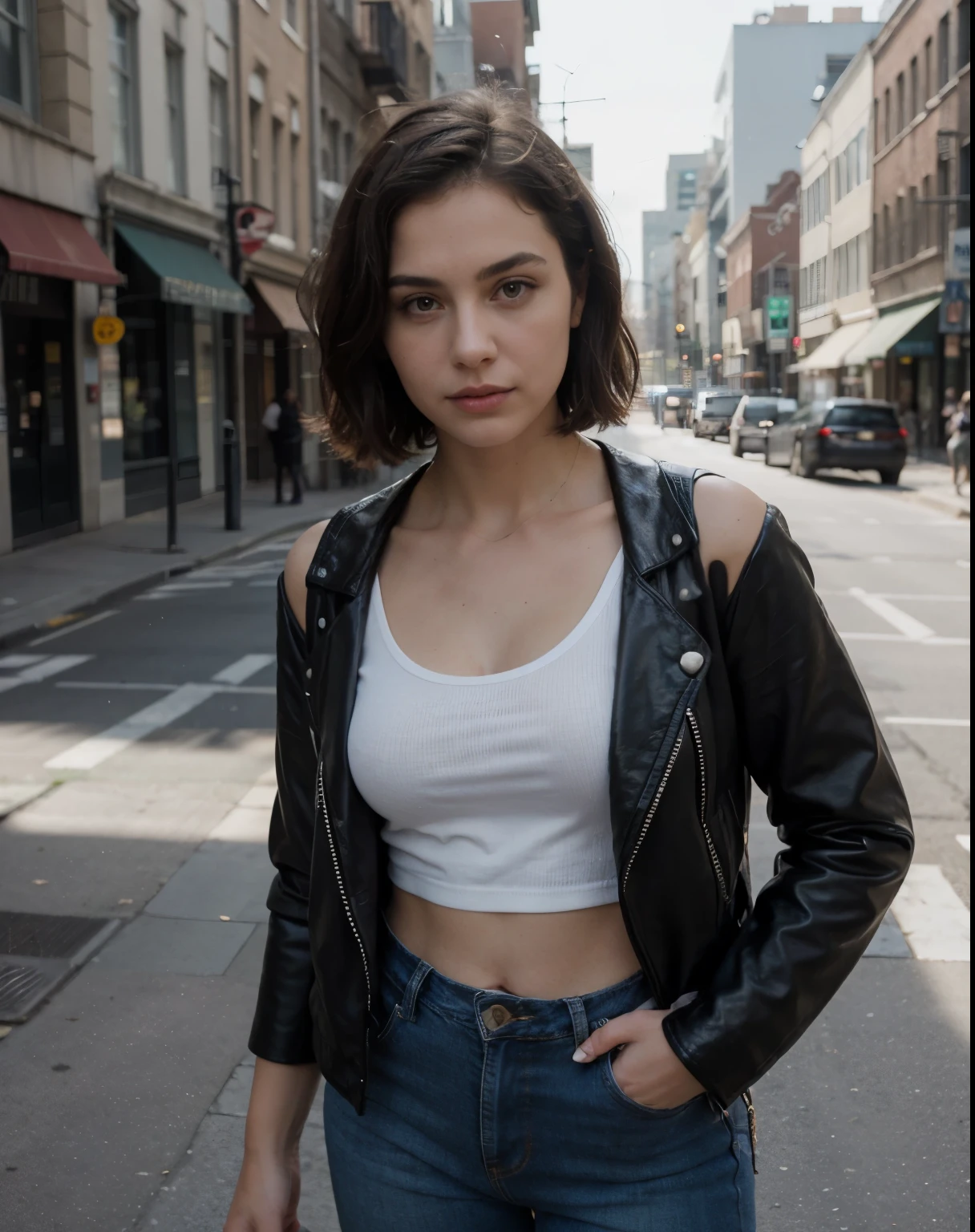 <lora:mondongo_LoRA_LondonThor_v2:1> mndngwmn, short hair, wearing jean shorts, black bomber jacket, on a park, (ultra realistic, 8k,high quality)