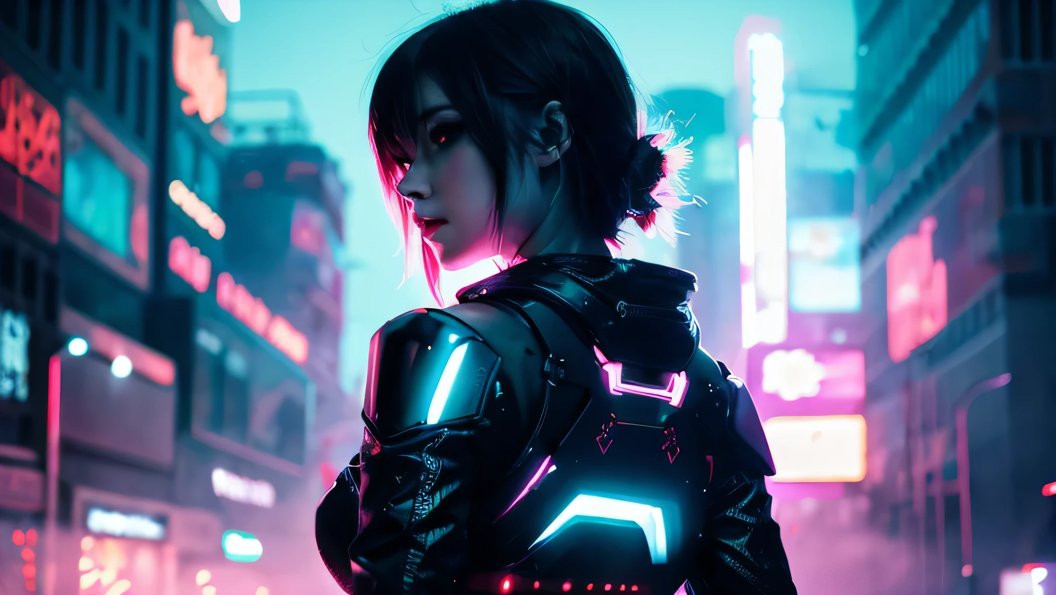 Backlight,cyber punk,beautiful girl,anime,foggy