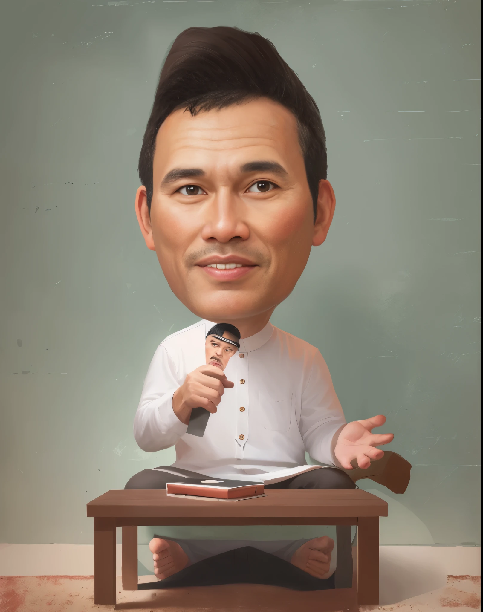 portrait of a man, wearing a white long-sleeved shirt, caricature illustration, in cartoon style, caricature style, portrait, realistic cartoon, cartoon art, an Indonesian portrait, caricature, digital art cartoon, portrait, cartoon art style, family, cartoon style illustration, realistic portrait photo, style