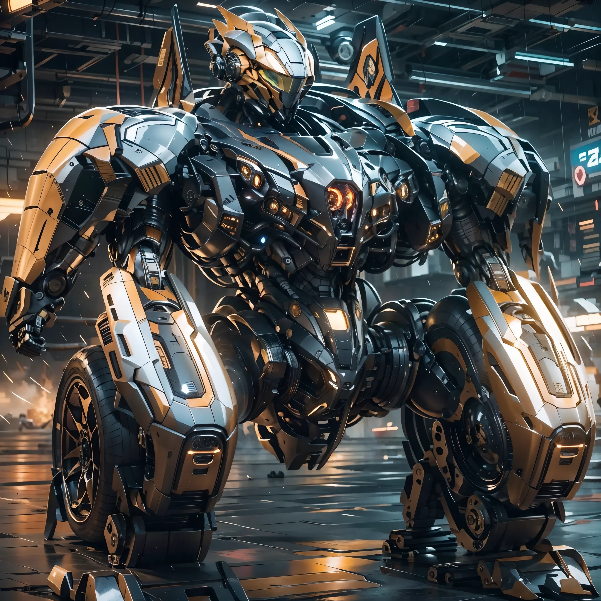 best quality,masterpiece,16k,Mech Combat Vehicle,Sports car,Supercar,car,glowing,ground vehicle,Complex structure,A glowing car body,Rear view,details,machinery,mecha,variable fighter,motor vehicle,realistic,robot,science fiction