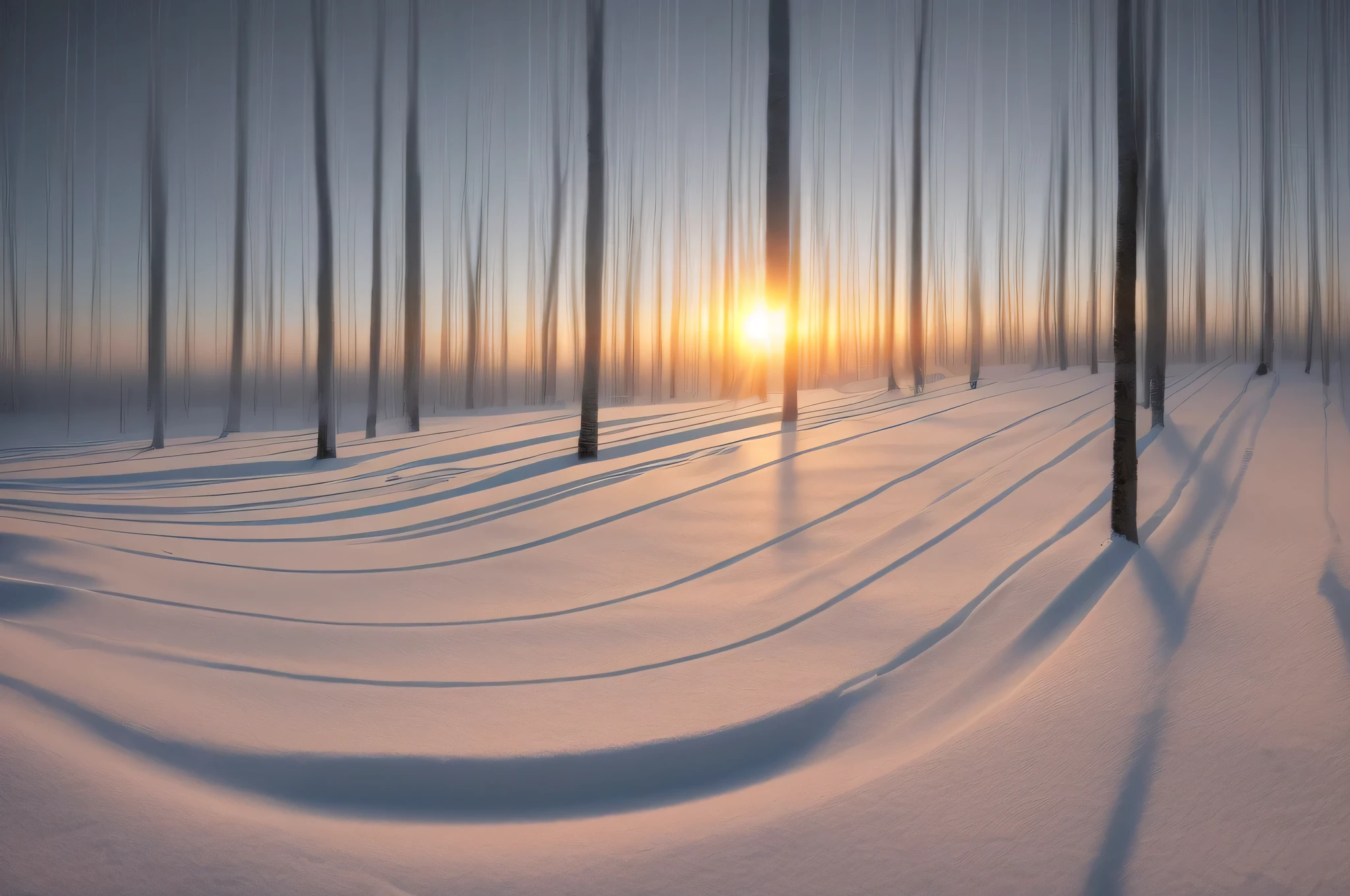 snow,sunrise,(snow质感),{strong light and shadow},(warm and cold),warm and cold,(Line contrast is strong),canon camera,raw,8k,Award-winning photography,masterpiece