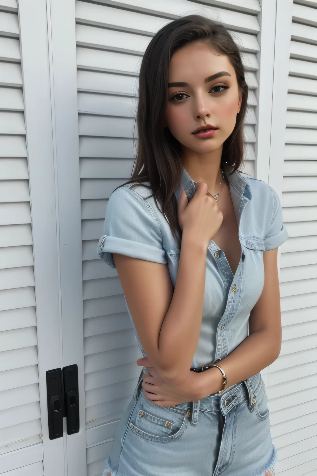 Dressed woman in blue shirt and denim shorts posing for a photo, Isabela Moner, Portrait of Sophie Mudd, Stil von Julia Razumova, ekaterina, Dasha Taran, viktoria gavrilenko, Profilbild, Anna Nikonova alias Newmilky, sweet young woman, Angelina Stroganova, Anastasia Ovchinnikova