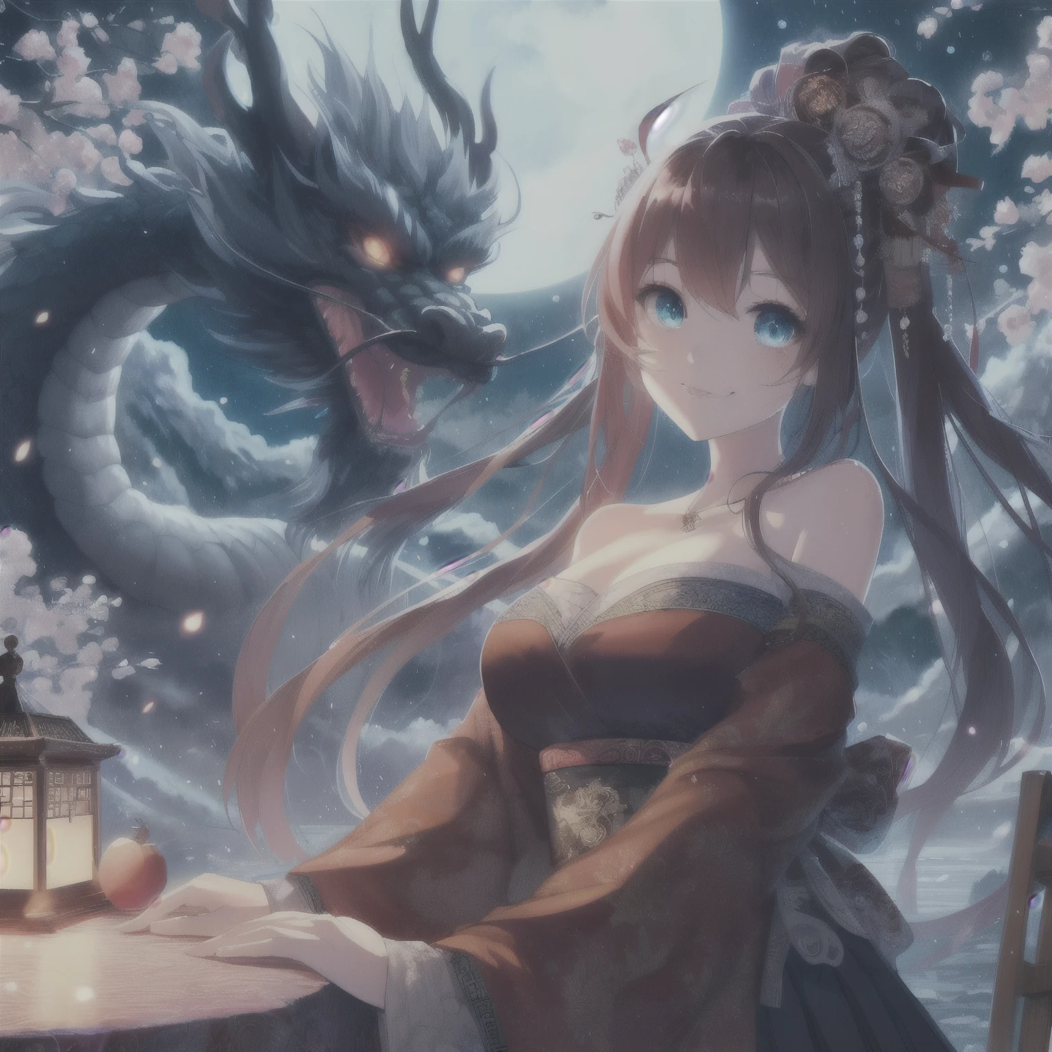 Anime girl with dragon on background, anime style 4k, Anime fantasy artwork, anime art wallpaper 4k, Anime Art Wallpaper 4k, Anime Fantasy Illustration, anime art wallpaper 8k, anime wallpaper 4k, anime wallpaper 4k, 4k anime wallpaper, Beautiful fantasy anime, Detailed digital animation art, night nucleus, HD anime wallpaper, Detailed anime artwork