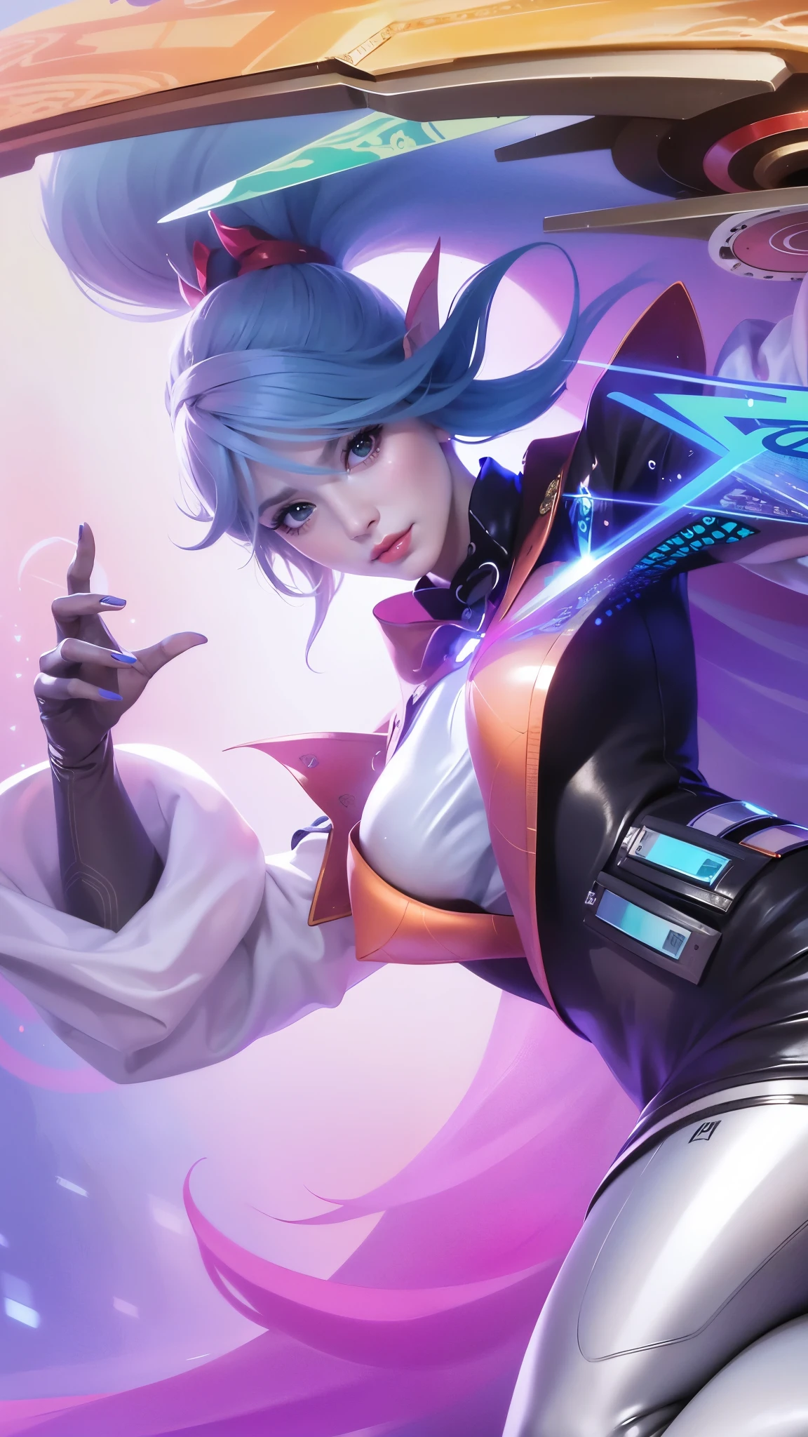 Masterpiece, best picture quality, high quality, beautiful woman, detailed, swollen eyes, detailed eyes, detailed skin, beautiful skin, ultra high resolution, (reality: 1.4),very beautiful, slightly younger face, beautiful skin, slender, (ultra realistic), (illustration), (high resolution), (8K), (very detailed) (best illustration), (beautifully detailed eyes), (super detailed), (wallpaper), (detailed face), looking at viewer, fine details, detailed face, pureerosfaceace_v1, smiling, looking straight ahead, looking straight ahead, angle from waist up, realistic photo, bright lighting, professional lighting, black hair (some of hair part green), long hair, dark ruins, big red moon, gorgeous red and black dress, woman, long stylish bangs.