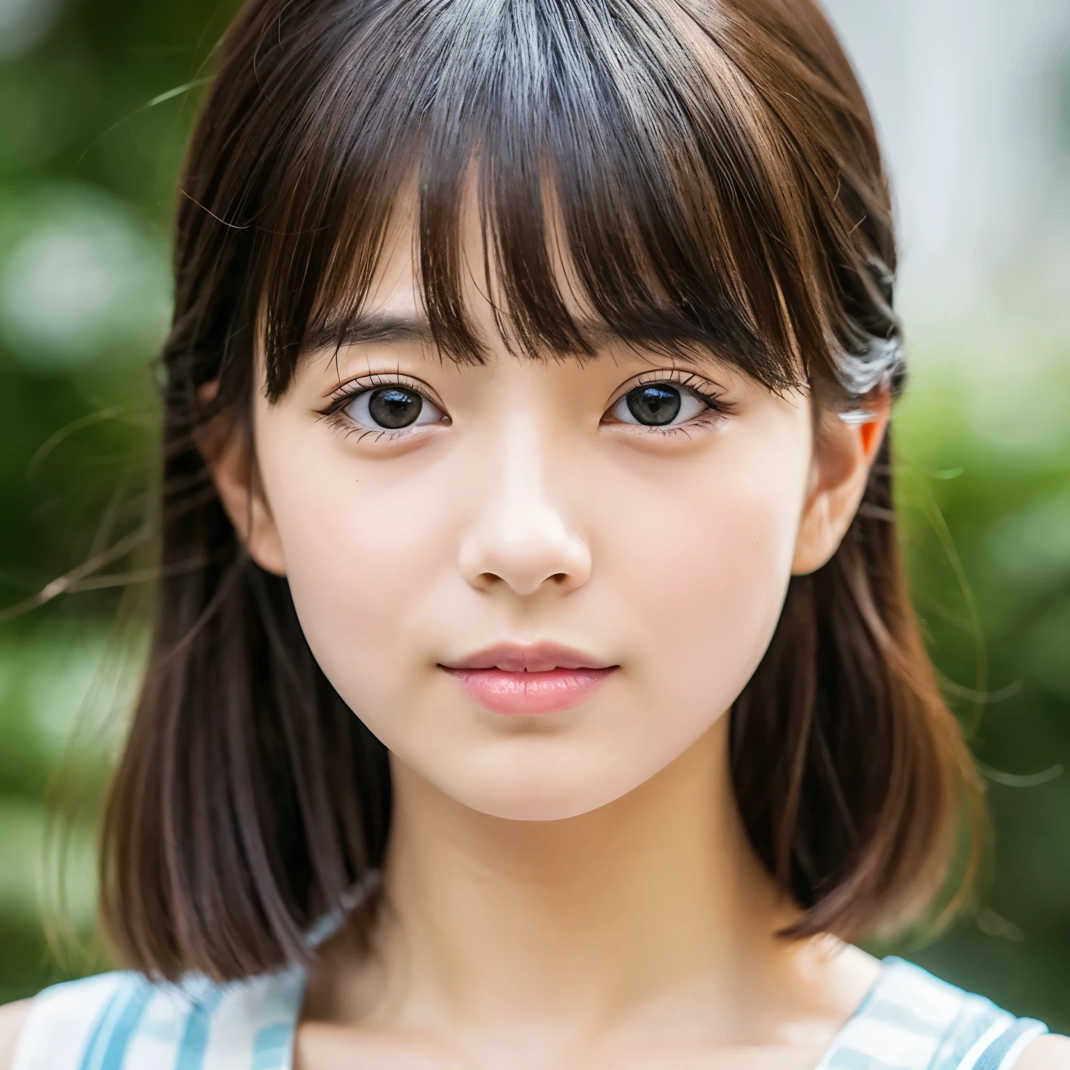 Bangs are slanted、shortcut、cat eyes、girl