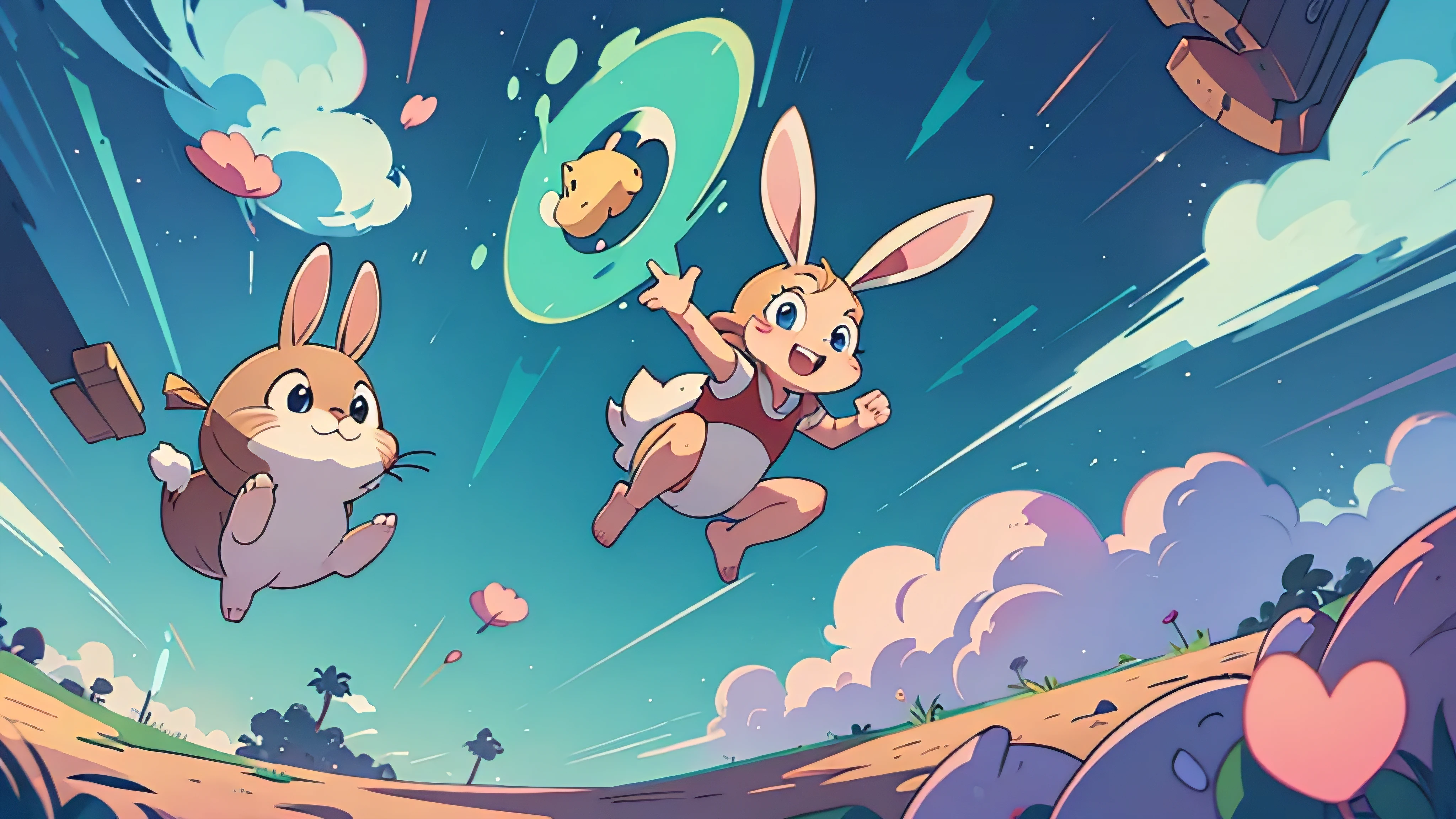 make 2d animation a rabbit happy jumping full view like gaming