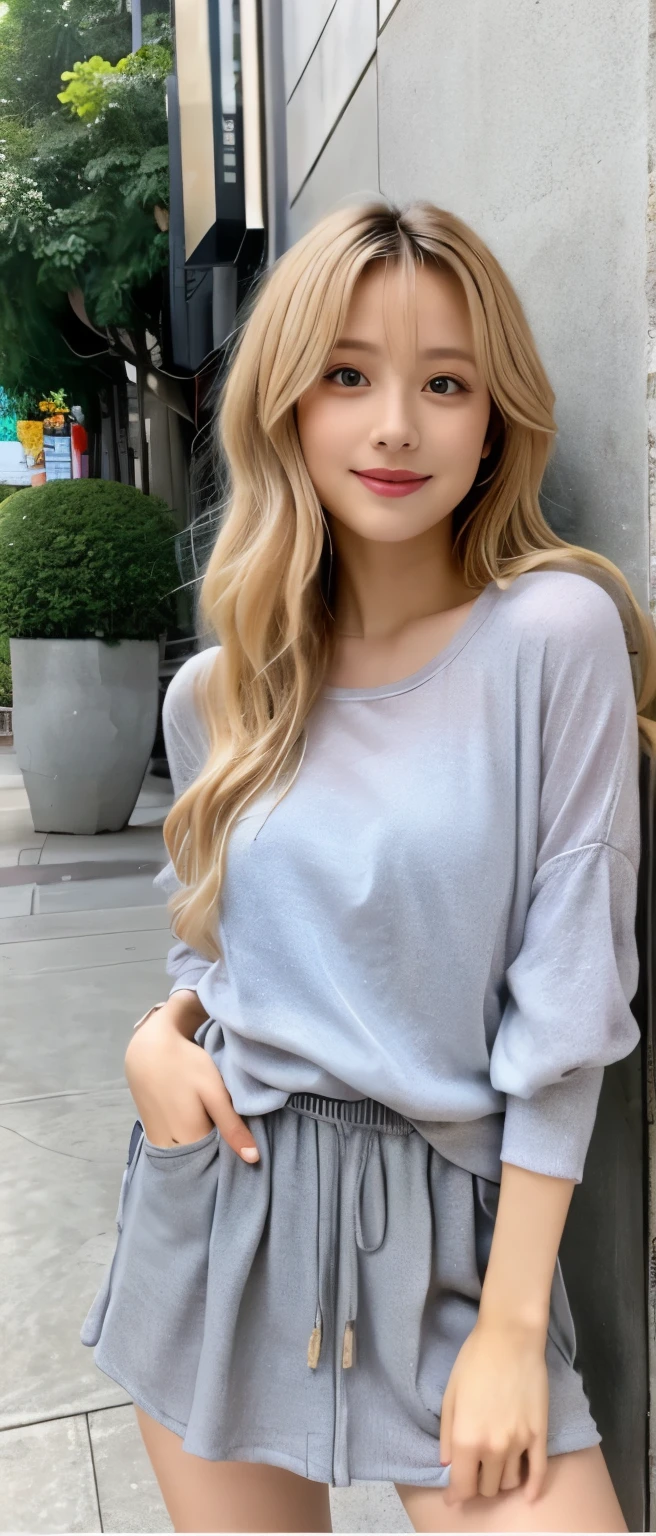 tall gorgeous idol、whole body、good style、、、、、light blonde hair、Tank top、gorgeous jacket、Neat and cool face、beautiful long legs、gray pleated mini skirt