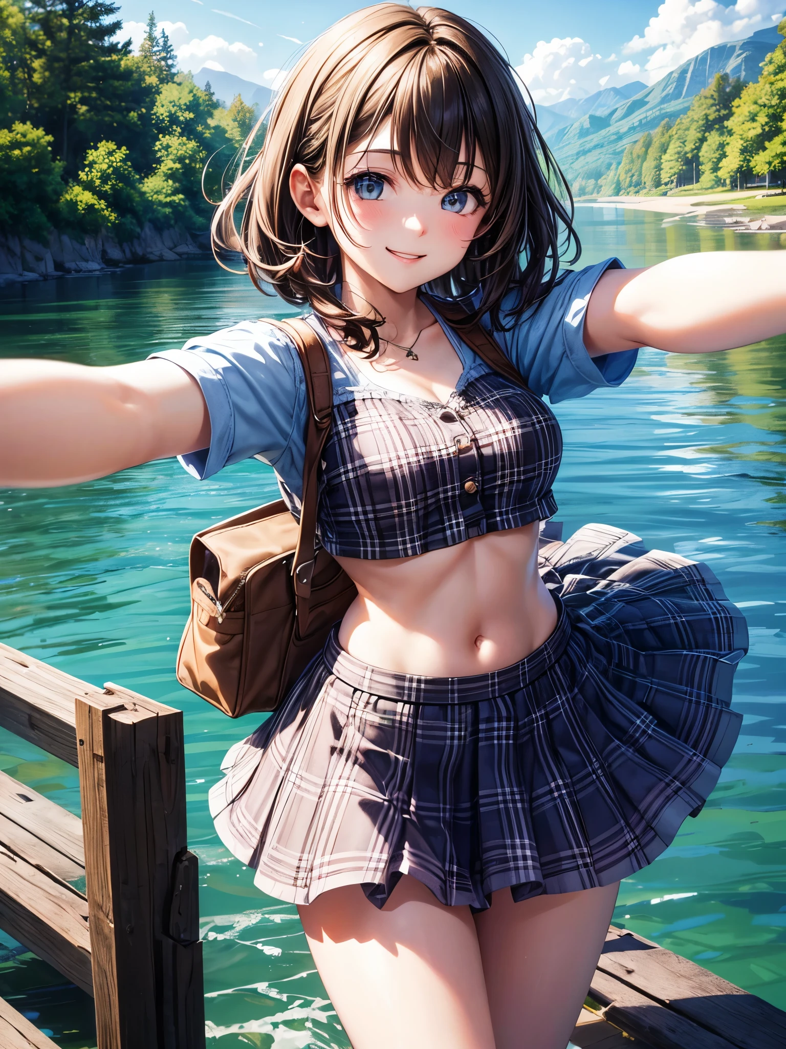 clew:A very charming little girl in a bikini,Carrying a rucksack,Enjoy a lovely spring outing surrounded by beautiful yellow flowers and nature。The illustration is a high-definition illustration in 4K resolution,featuring highly detailed facial features and cartoon-style visuals。
