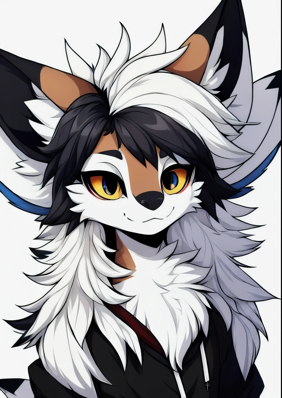 Avali , Furson, Young woman, black and white accents, 2 pairs of ears, Javali, fluffy hair, dirty ink
