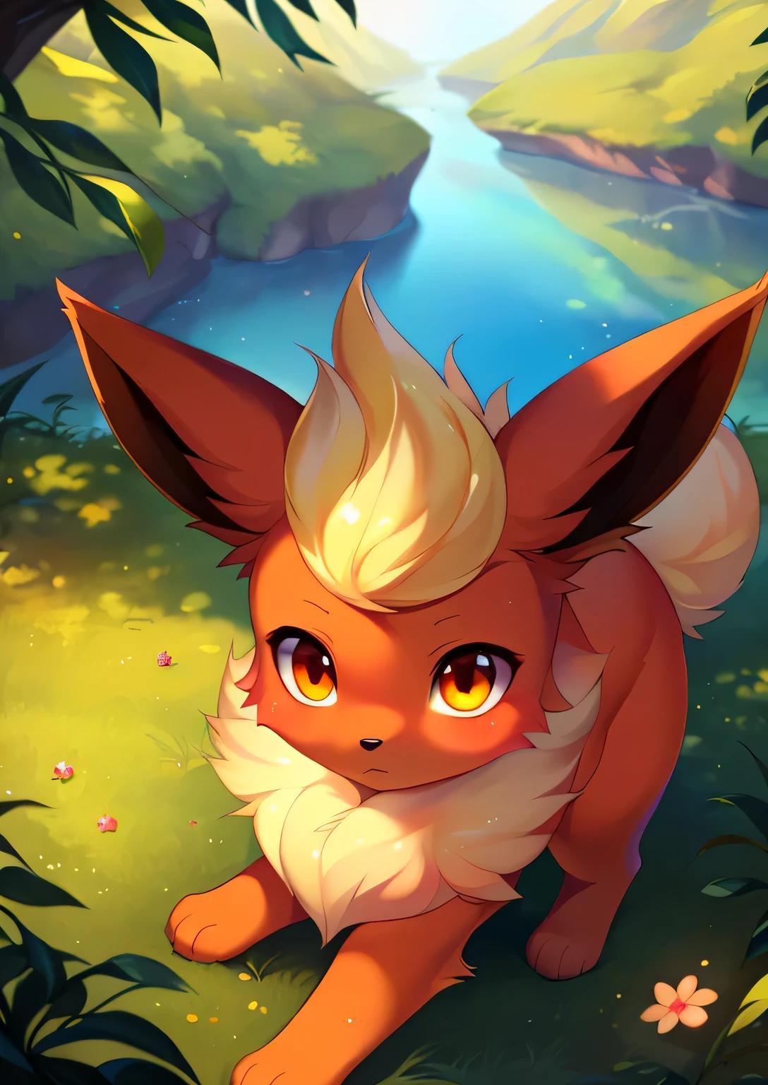 Uploaded to e621, ((from chastity, author：Xin Haicheng, stay through logs, Cleared by glaciers, author：Rumiko Takahashi)), Only chibi (quadruped:1.4) ((freon)) and ((red body)) and ((clear yellow eyes)) and ((Neck hair tuft)), (detailed freon), ((Fine fluffy fur)), (three quarter portrait, looking at the audience, side view, [high angle view]:1.2), rest, (Detailed background, depth of field, half shadow, Sunlight, Ambient light hits the body), (complex:0.7), (high detail:1.2), (Unreal Engine:1.3), (sharp focus:1.1), [Explicit content, problematic content], (masterpiece, best quality, 4k, 2k, shadow, Ridiculous resources)
