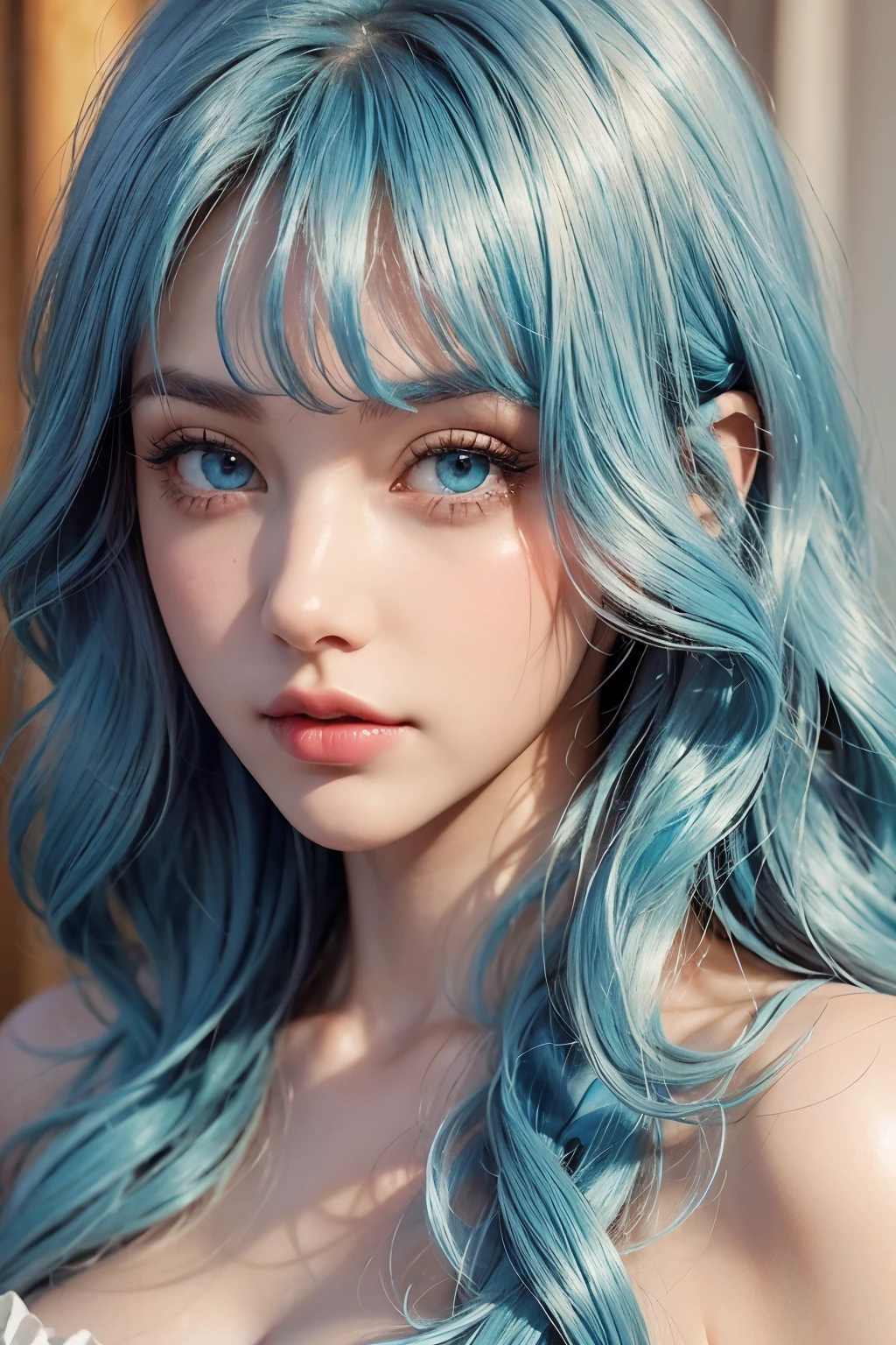 pretty cute girl with wild blue hair --auto --s2