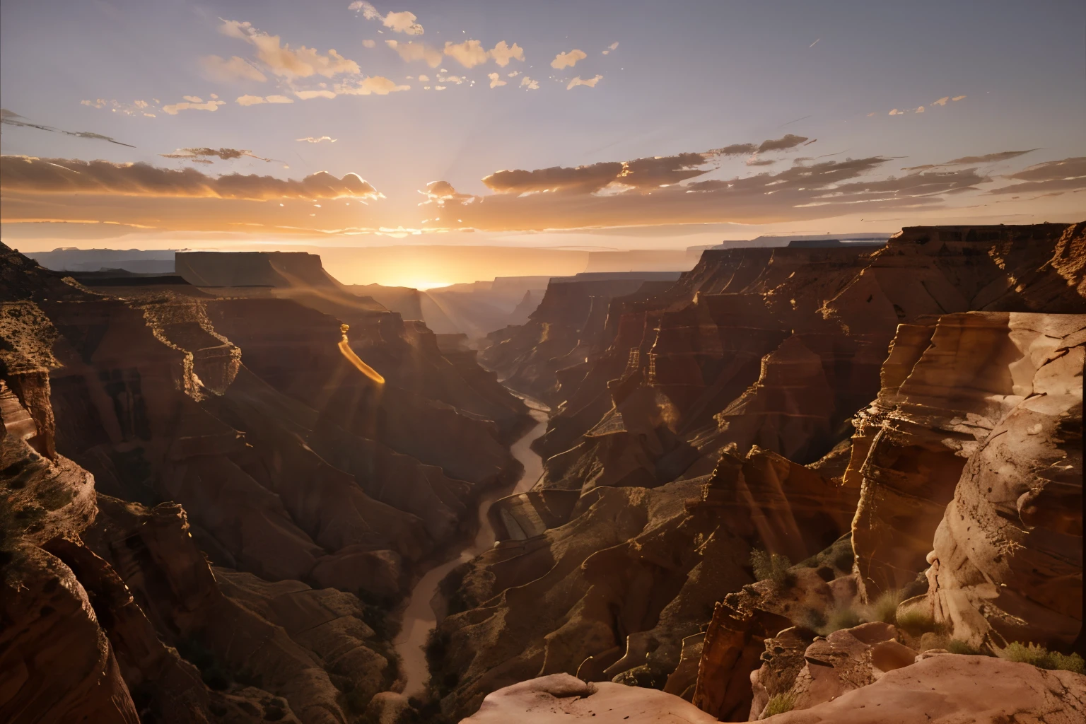Canyon sunrise with morning light casting shadows