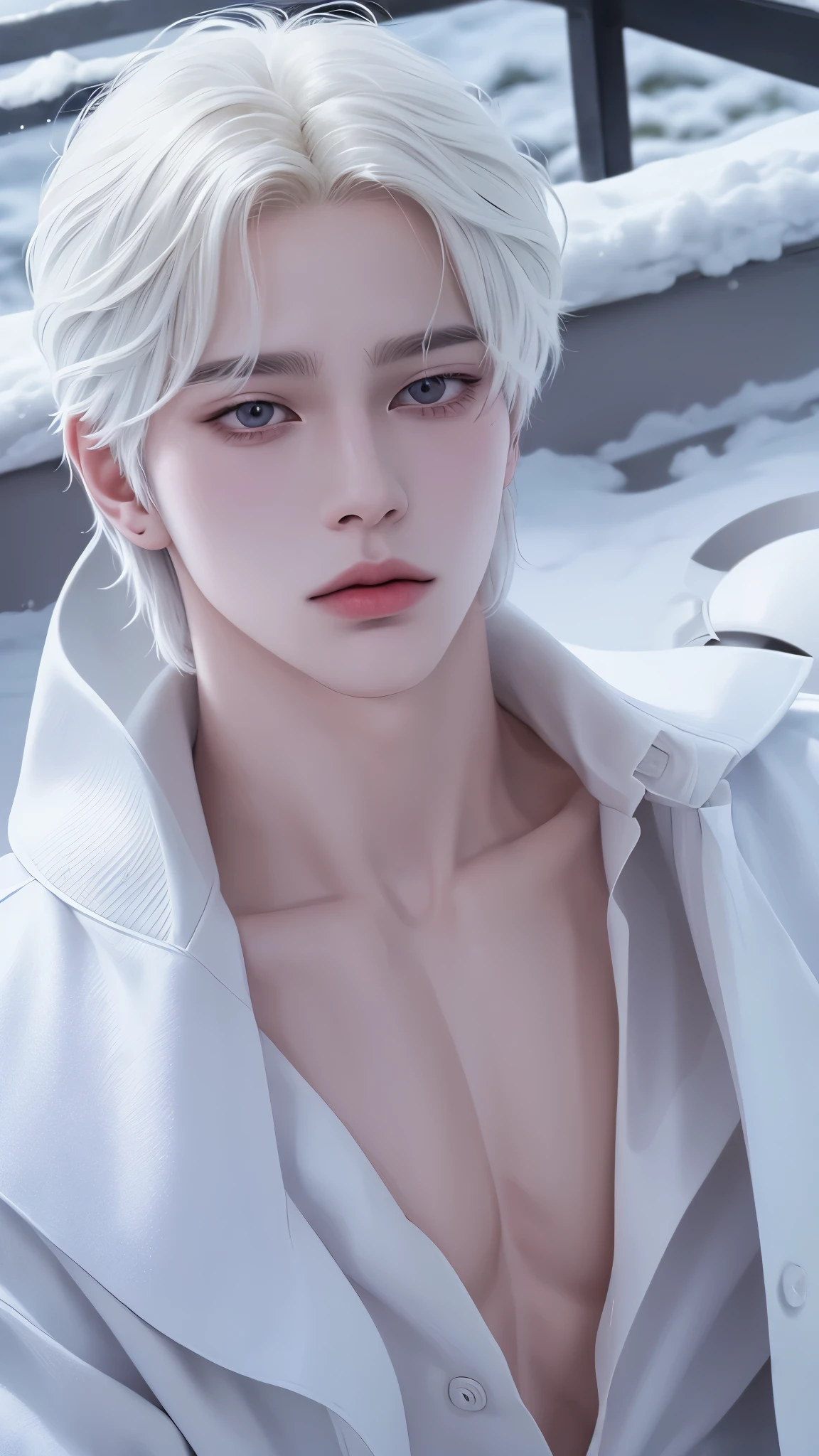 masterpiece, top elite quality, ultra perfection detailed, 1 male, 24-ish, male focus, solo, attractively beautiful pretty, photography of a beautiful young man with long snow-white hair, manhwa style, 8k.