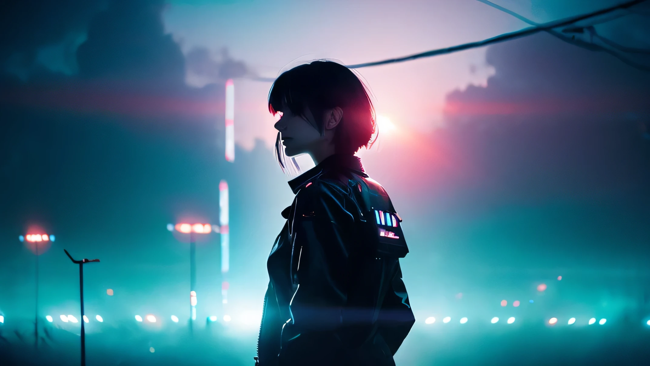 Backlight,cyber punk,beautiful girl,anime,foggy,floating,isabel