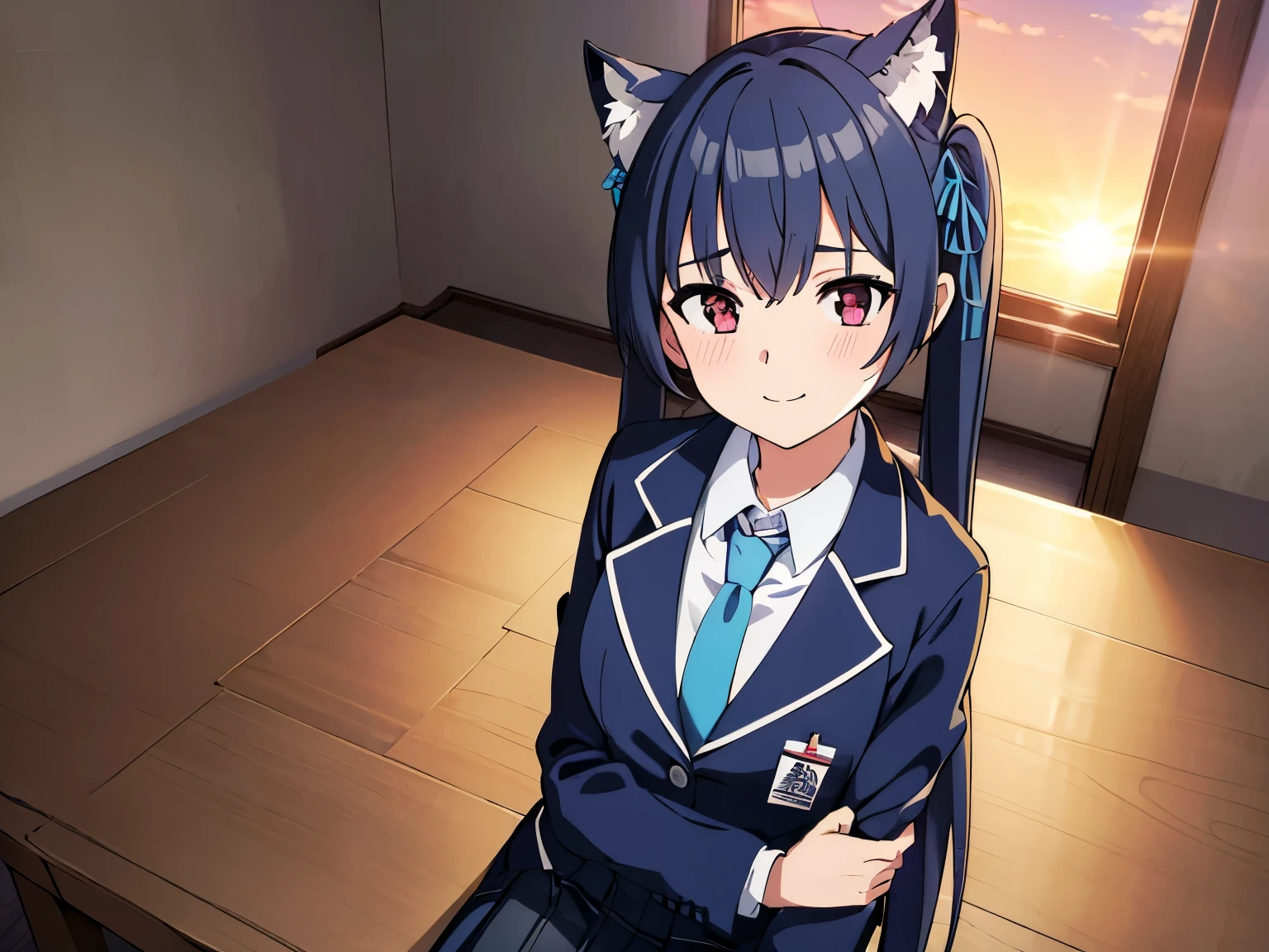 1girl, (((masterpiece))),(((half body))), wallpaper HD, top-quality, top-quality, High Details, masterpiece, best quality, ultra-detailed, illustration, 1girl, serika, school uniform, standing ,white shirt, blue necktie, black skirt, blue jacket, comic strip, soothing tones, Subdued Color, Soft cinematic light, adobe lightroom, photolab, HDR, intricately and hyper-detailed、(((depth of fieldasterpiece)))。(((top-quality))).)((ultra-detailliert)))。(((illustratio)))。(((takeout))).dynamic focus.big breasts.(((home))).(((A bedroom))).(((Face of happiness))). open smile mouth.(((up chest))).((morning glow)).((the setting sun)).