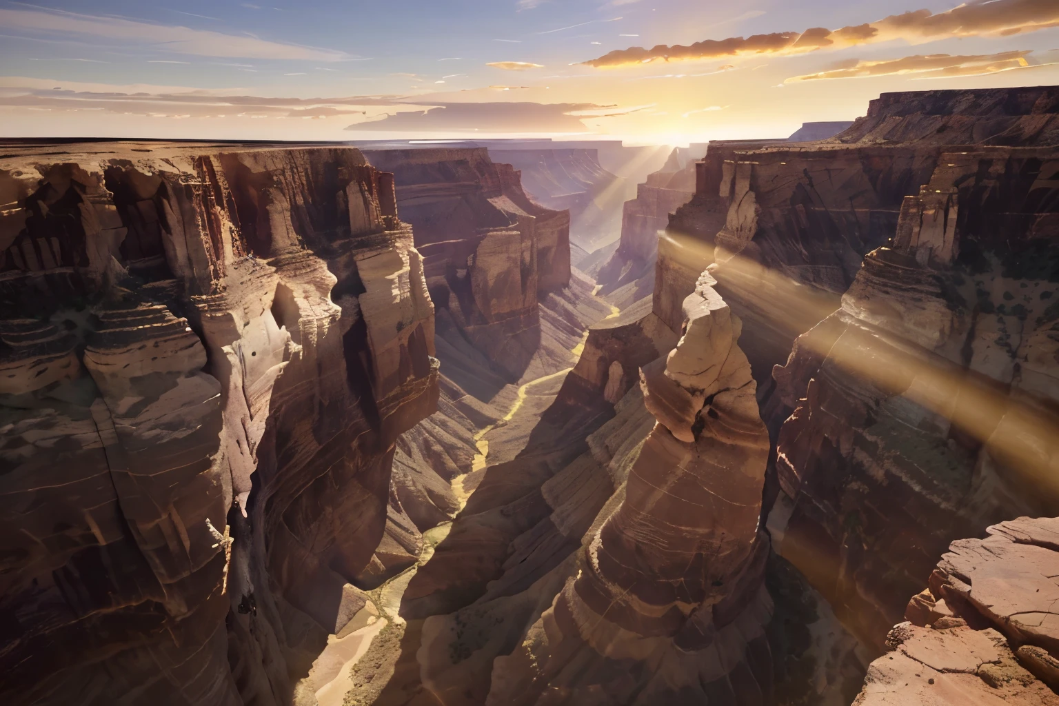 In the canyon sunrise, the first rays of morning light dance across the rugged terrain, creating a dramatic play of shadows. The focal point of this stunning photograph is a majestic eagle soaring high above the canyon, its wings outstretched in a graceful arc. The image is a vibrant and detailed painting that captures the sheer magnificence of nature's beauty. Each feather on the eagle's wings is meticulously rendered, and the colors of the sunrise are vivid and rich. This extraordinary work of art transports viewers to a moment of awe-inspiring majesty.