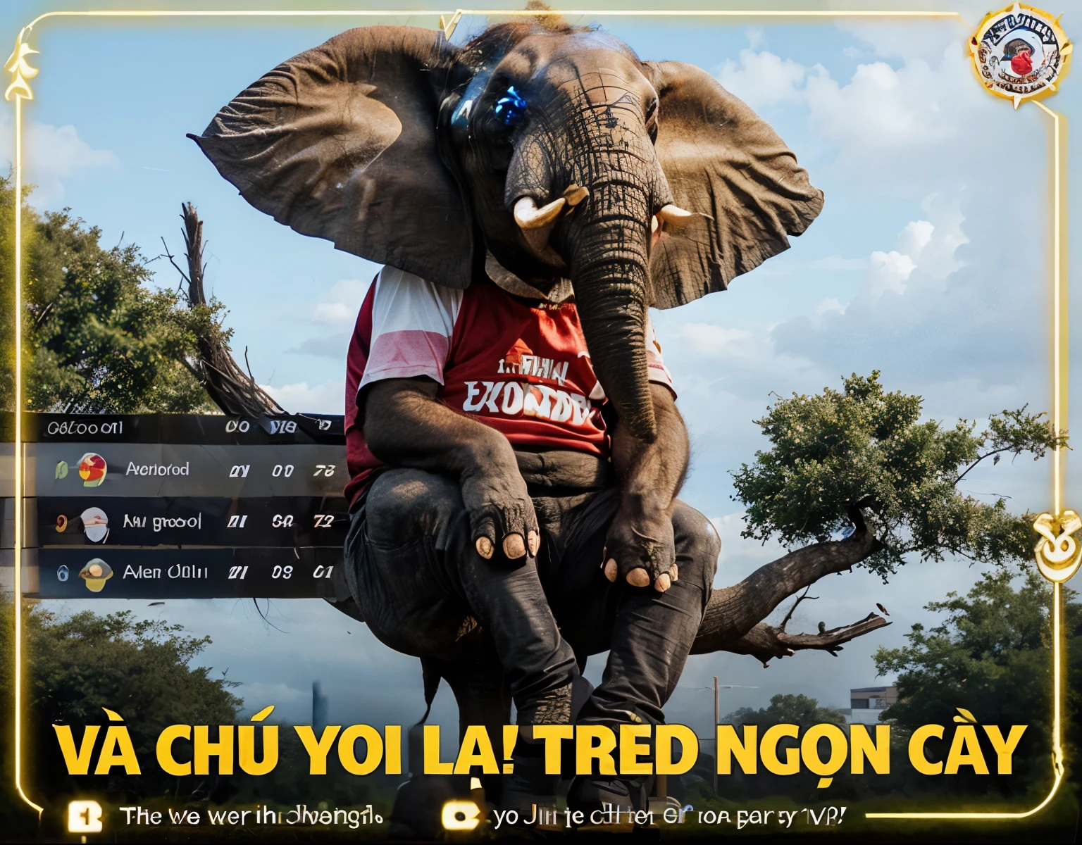 An elephant is falling down, the face is very scare, his face is very small, it is sitting down on a rainbow