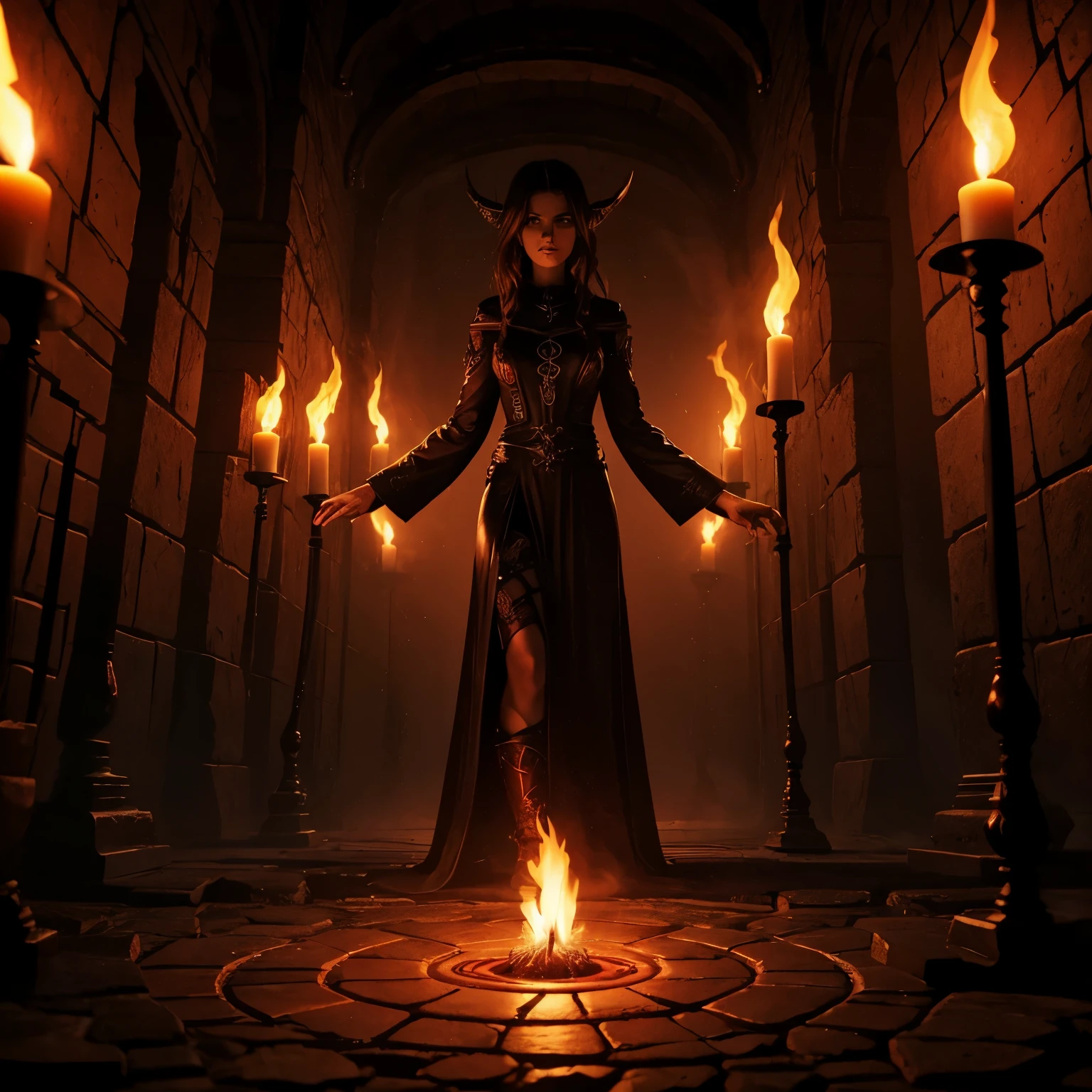 Intricate magic circle glowing with power, trapped succubus pleading for help, volcanic chamber, fiery red chamber walls, billowing smoke, intense heat, ancient runes inscribed on the floor, glowing symbols, flickering flames, ethereal atmosphere, mystical energy, desperate expression, fiery aura, sparks flying, intense red light, smoky tendrils, ominous presence, foreboding shadows, desperate cries for release, magical confinement, swirling vortex, ancient incantations, otherworldly imprisonment, intense emotional turmoil, flickering candle lights, dimly lit, smoldering embers, foreboding atmosphere, intense struggle, eerie silence, tendrils of energy, enchanted atmosphere, unsettling aura, shimmering barrier, intricate magical patterns, pulsating energy, dramatic tension.