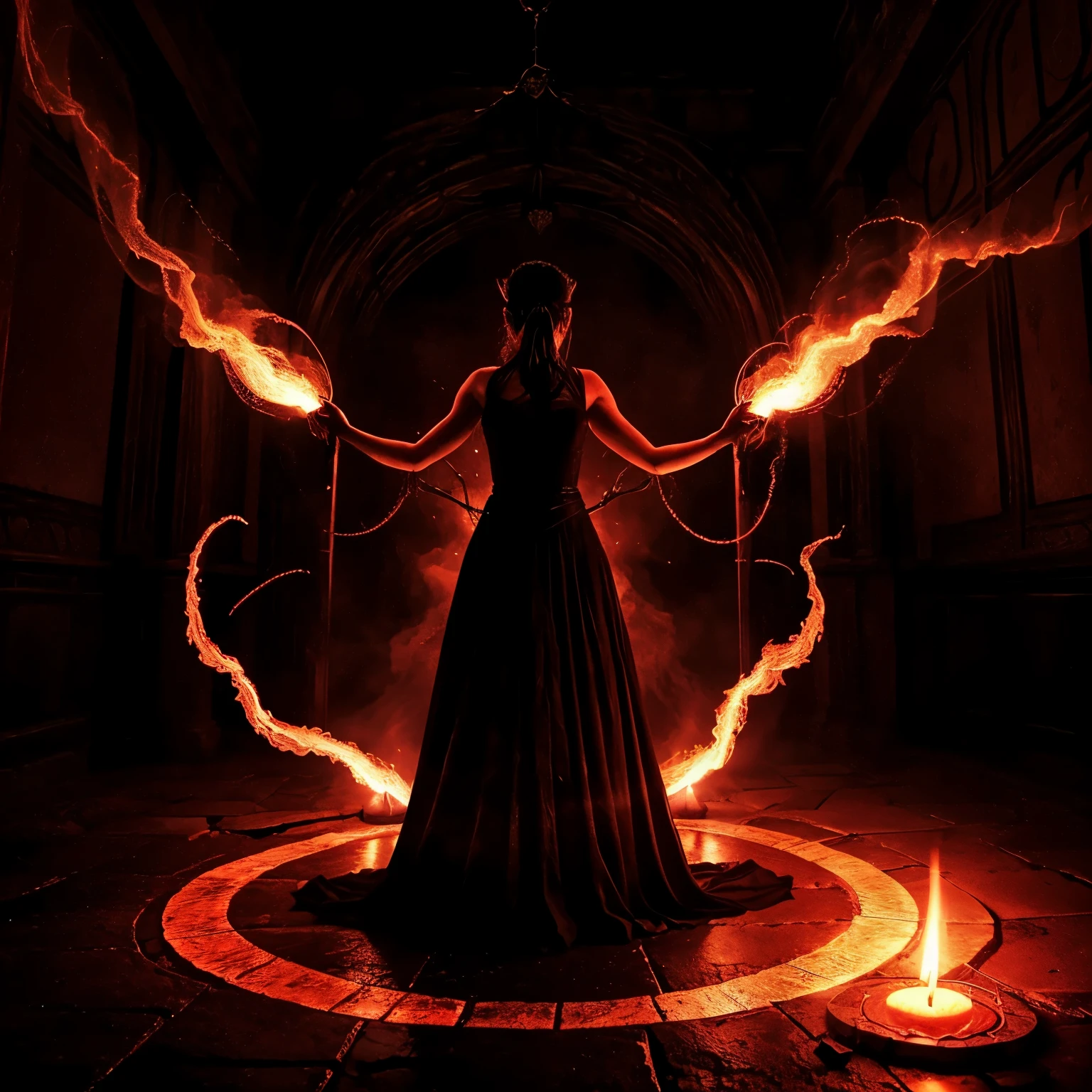 Intricate magic circle glowing with power, trapped succubus pleading for help, volcanic chamber, fiery red chamber walls, billowing smoke, intense heat, ancient runes inscribed on the floor, glowing symbols, flickering flames, ethereal atmosphere, mystical energy, desperate expression, fiery aura, sparks flying, intense red light, smoky tendrils, ominous presence, foreboding shadows, desperate cries for release, magical confinement, swirling vortex, ancient incantations, otherworldly imprisonment, intense emotional turmoil, flickering candle lights, dimly lit, smoldering embers, foreboding atmosphere, intense struggle, eerie silence, tendrils of energy, enchanted atmosphere, unsettling aura, shimmering barrier, intricate magical patterns, pulsating energy, dramatic tension.