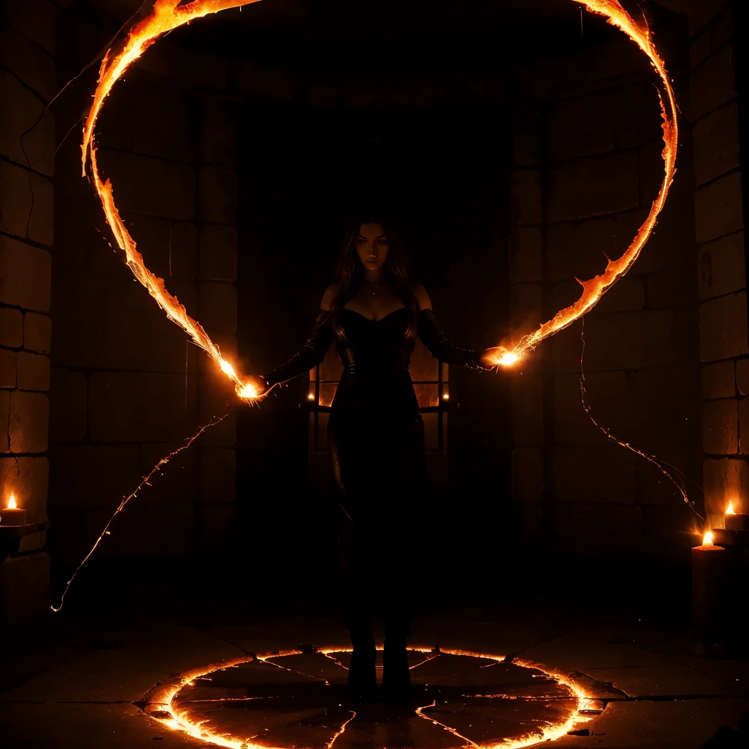 Intricate magic circle glowing with power, trapped succubus pleading for help, volcanic chamber, fiery red chamber walls, billowing smoke, intense heat, ancient runes inscribed on the floor, glowing symbols, flickering flames, ethereal atmosphere, mystical energy, desperate expression, fiery aura, sparks flying, intense red light, smoky tendrils, ominous presence, foreboding shadows, desperate cries for release, magical confinement, swirling vortex, ancient incantations, otherworldly imprisonment, intense emotional turmoil, flickering candle lights, dimly lit, smoldering embers, foreboding atmosphere, intense struggle, eerie silence, tendrils of energy, enchanted atmosphere, unsettling aura, shimmering barrier, intricate magical patterns, pulsating energy, dramatic tension.
