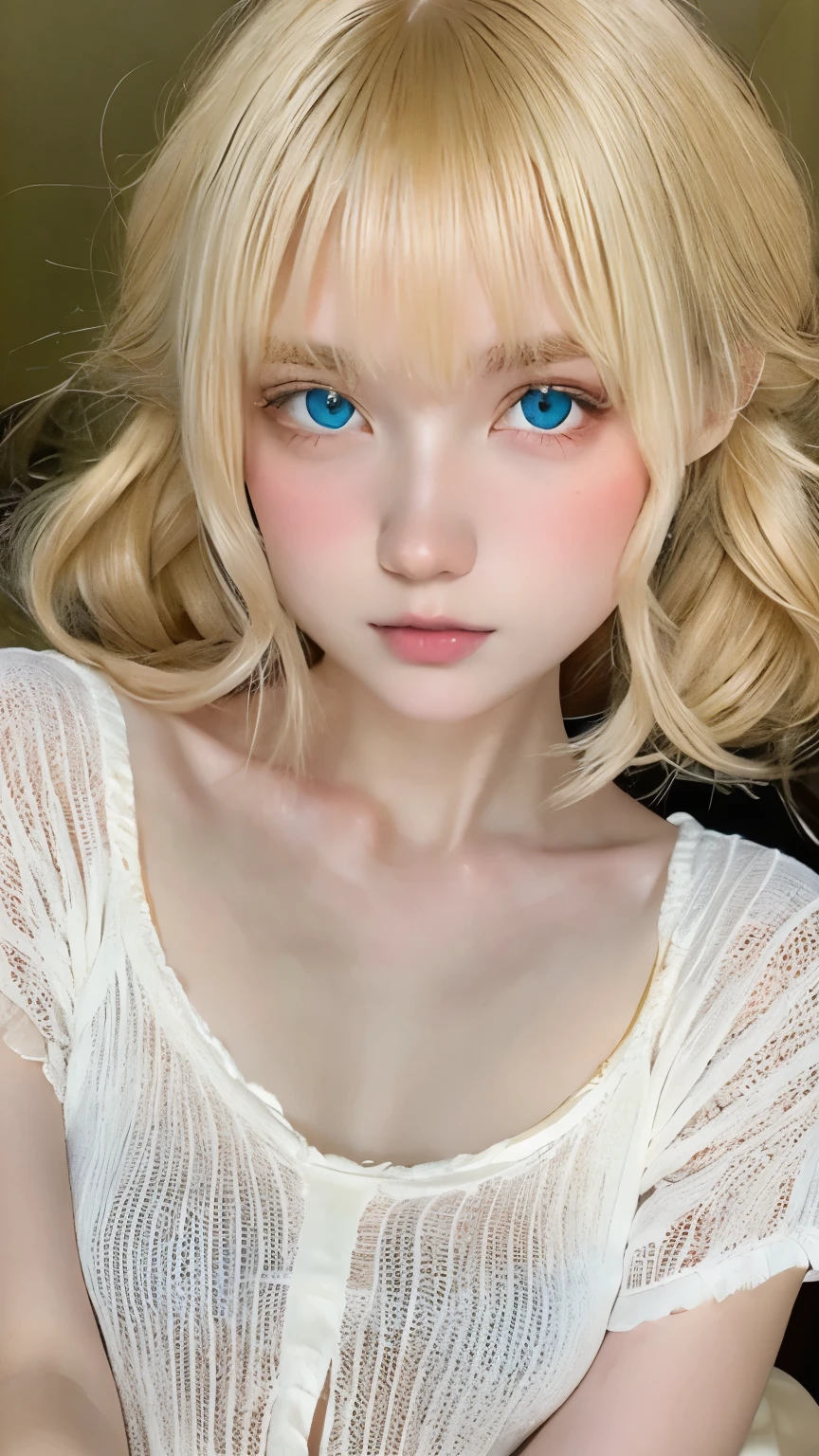 table top, highest quality, very delicate and beautiful girl,very delicate and beautiful, world masterpiece theater, Super detailed, very detailed, highest quality, ash blonde hair, High resolution, very detailed,1 girl, highest quality, shape, looking at the viewer, Material, canvas, Oil, genuineistic, realist ,genuine,