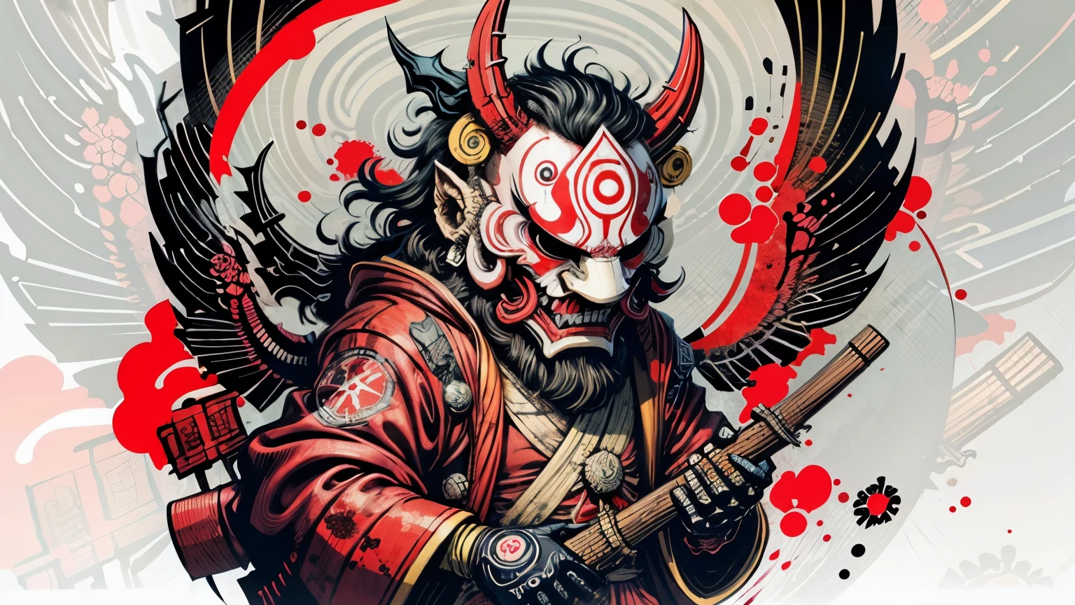 <lora:rvaz-000007:0.8>rvaz, samurai holding a beer, red paint splash, anatomical heart, trash on ground